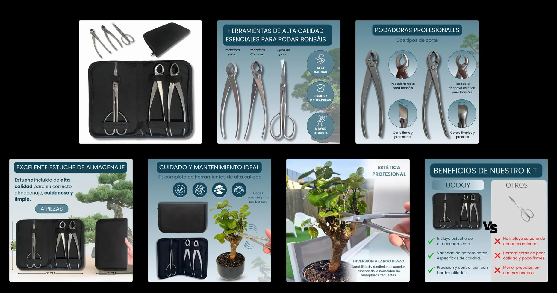 Kit d'outils professionnels pour bonsaï – Mallette d'entretien pour bonsaï avec ciseaux, sécateur concave et sécateur droit Indispensable pour l'entretien