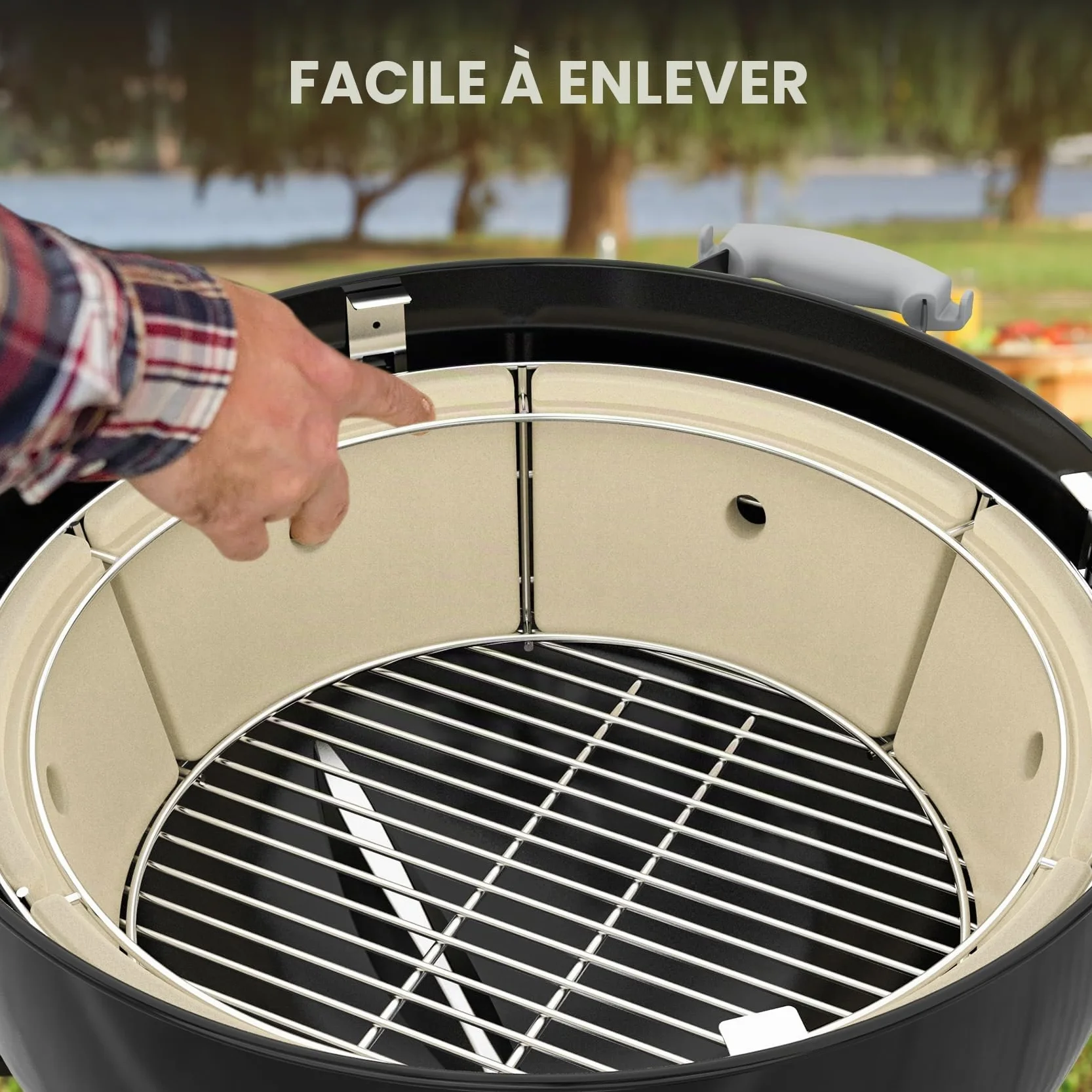 onlyfire Panier à Charbon en Céramique avec Plaque Déflecteur pour Barbecue Weber Kettle 57 cm