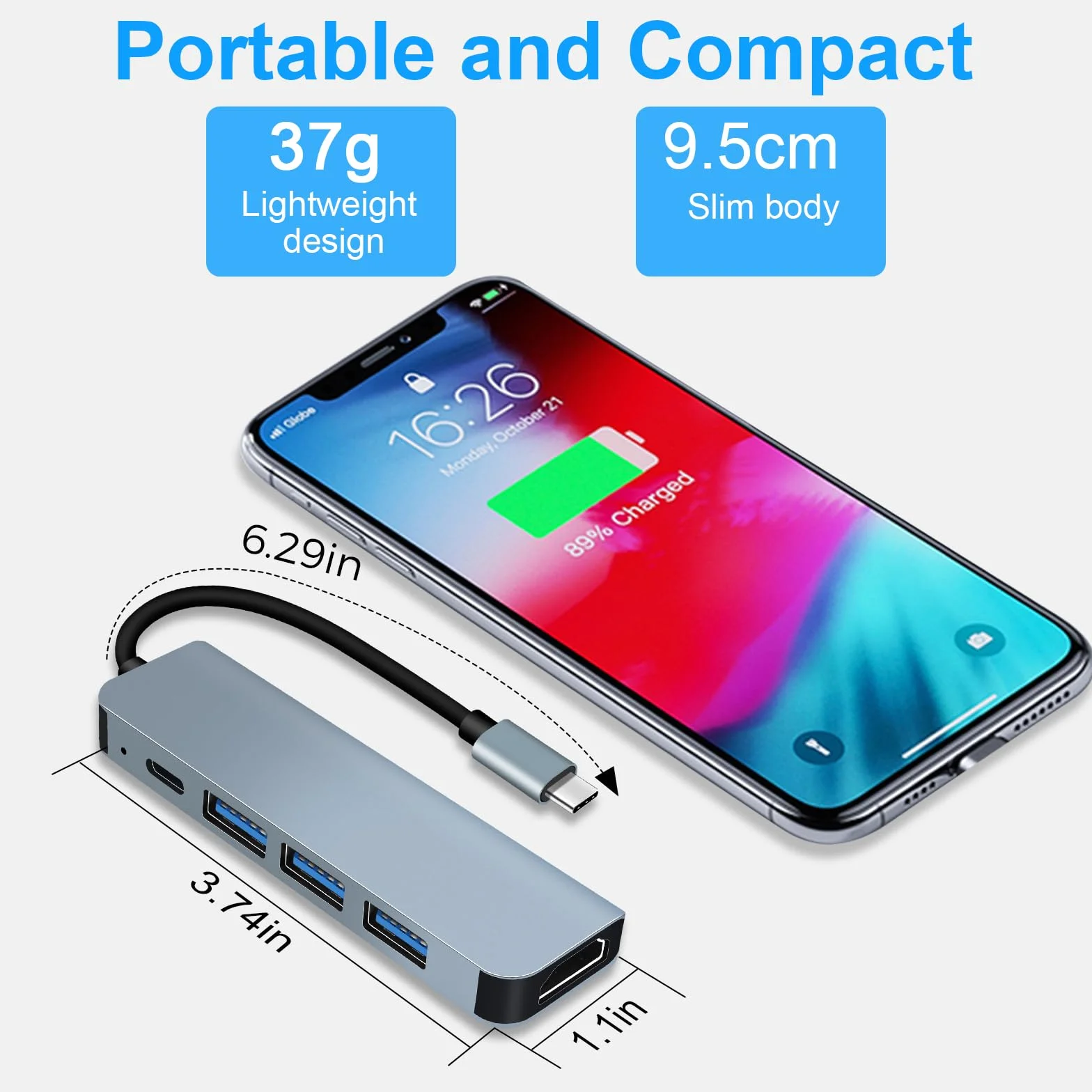 Hub USB-C HDMI 4K PD 100W Charge 5 en 1 Adaptateur Multiport Compatible MacBook Pro/Air iMac iPhone Samsung Galaxy