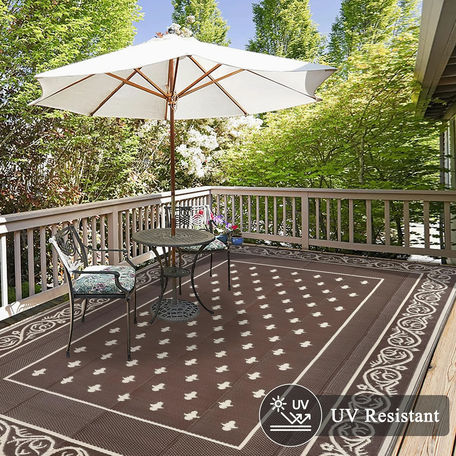 Pauwer Tapis d'extérieur imperméable de 2,4 x 3 m pour patio, tapis réversible avec paille en plastique, tapis d'intérieur et d'extérieur pour camping-car, pique-nique, jardin, terrasse, balcon,