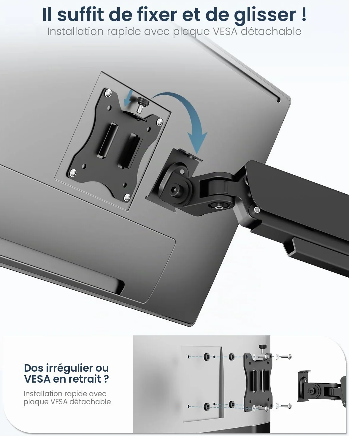 WORLDLIFT Support Mural Moniteur PC 17-32" Bras Ergonomique Réglable 9 kg VESA 75x100 mm