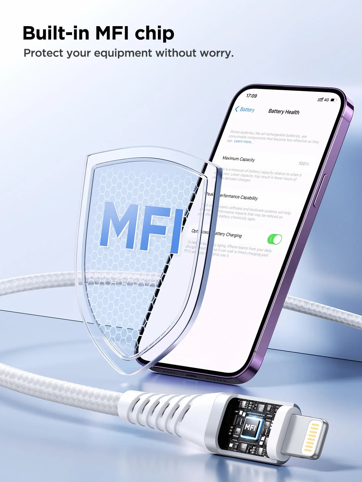 Câble Chargeur Lightning MFi Nylon Tressé Rapide 1m+1m Lot de 2 Compatible iPhone 14 Pro Max/13/12/11/XS/XR/X/8/7/6s/6/SE 2020 iPad