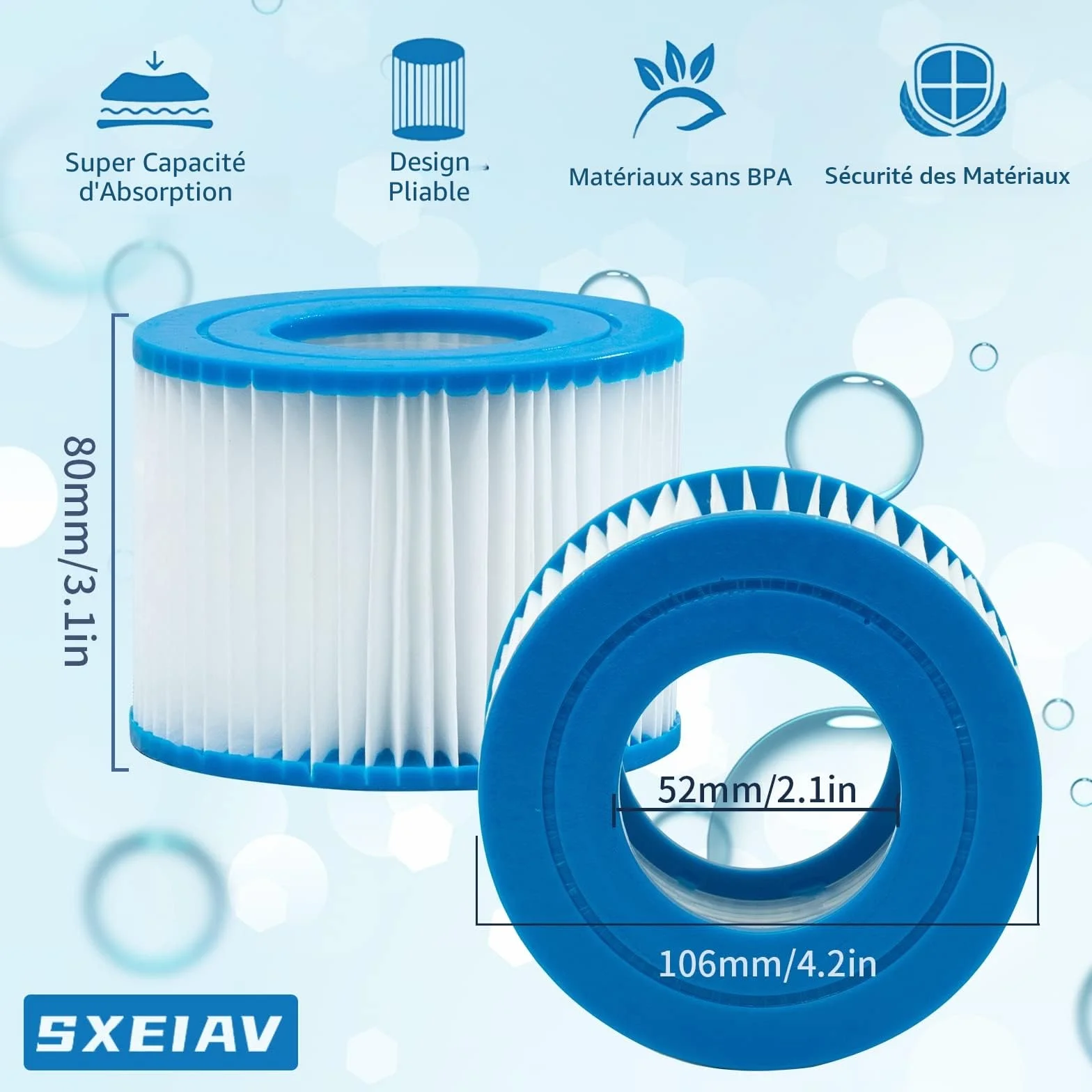 Lot de 8 Filtre VI Cartouche pour Bestway Lay-Z-Spa, Filtre de Spa Type VI