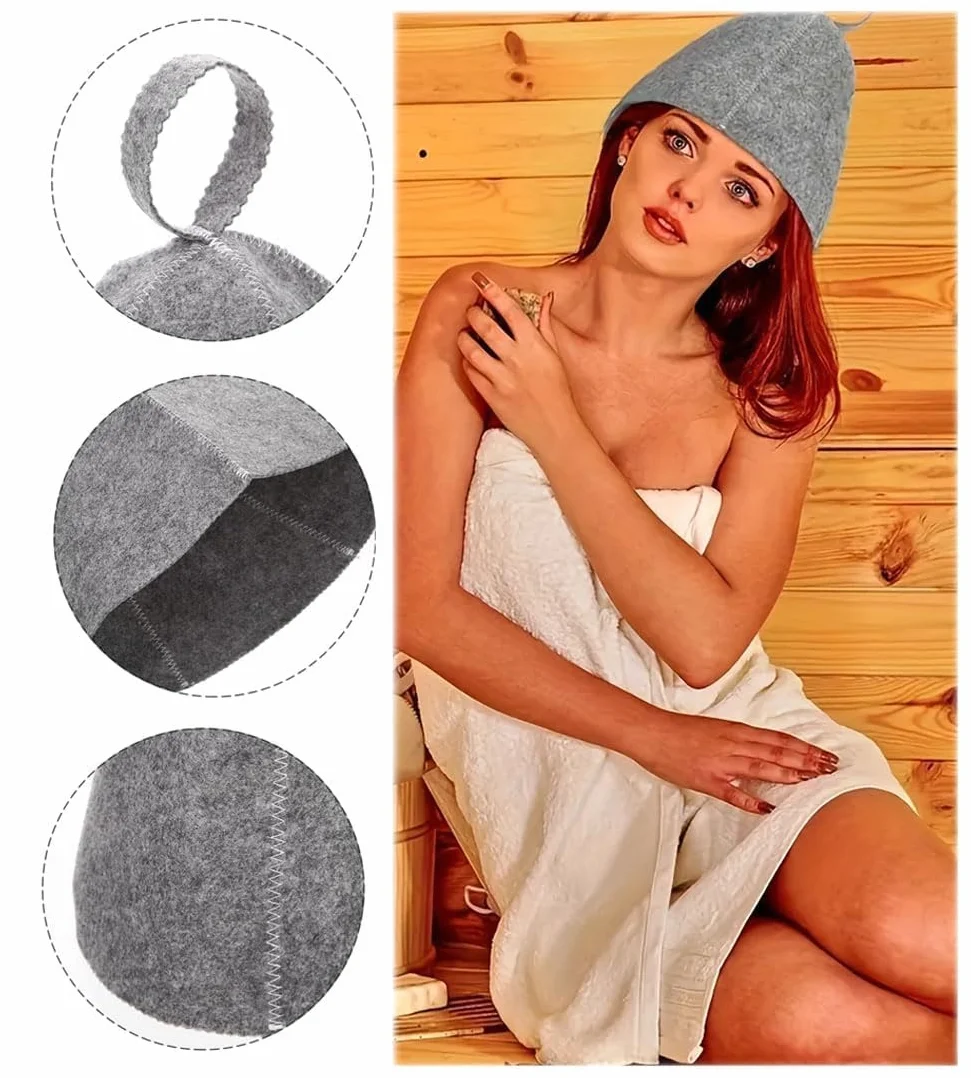 Bonnet de Sauna en Feutre Anti-Chaleur Gris + Blanc