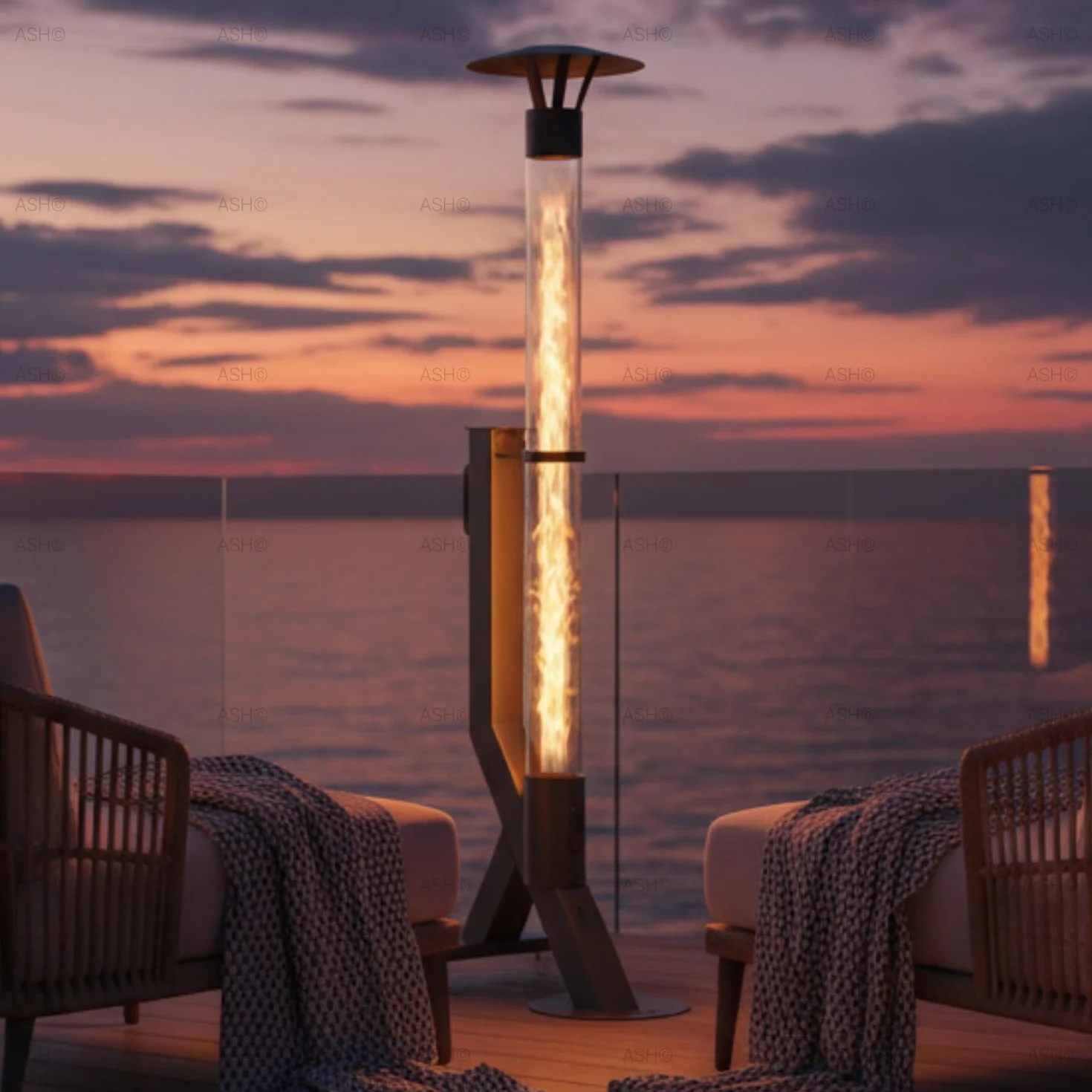 Poêle à pellets colonne de feu chauffage terrasse extérieur 174 cm noir