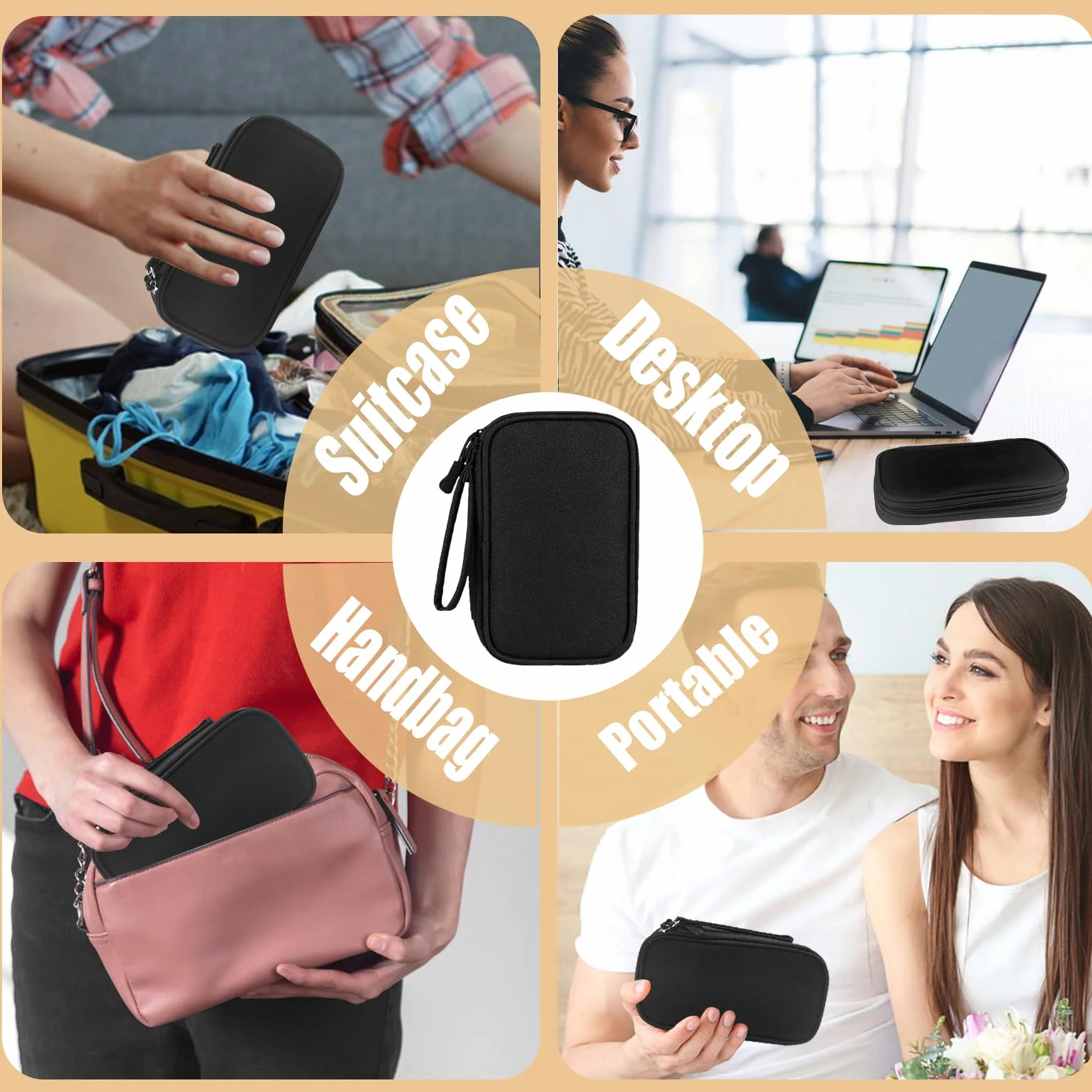 Sac de Rangement Câble Portable, Pochette pour Disque Durs Chargeur Câbles Carte SD Noir