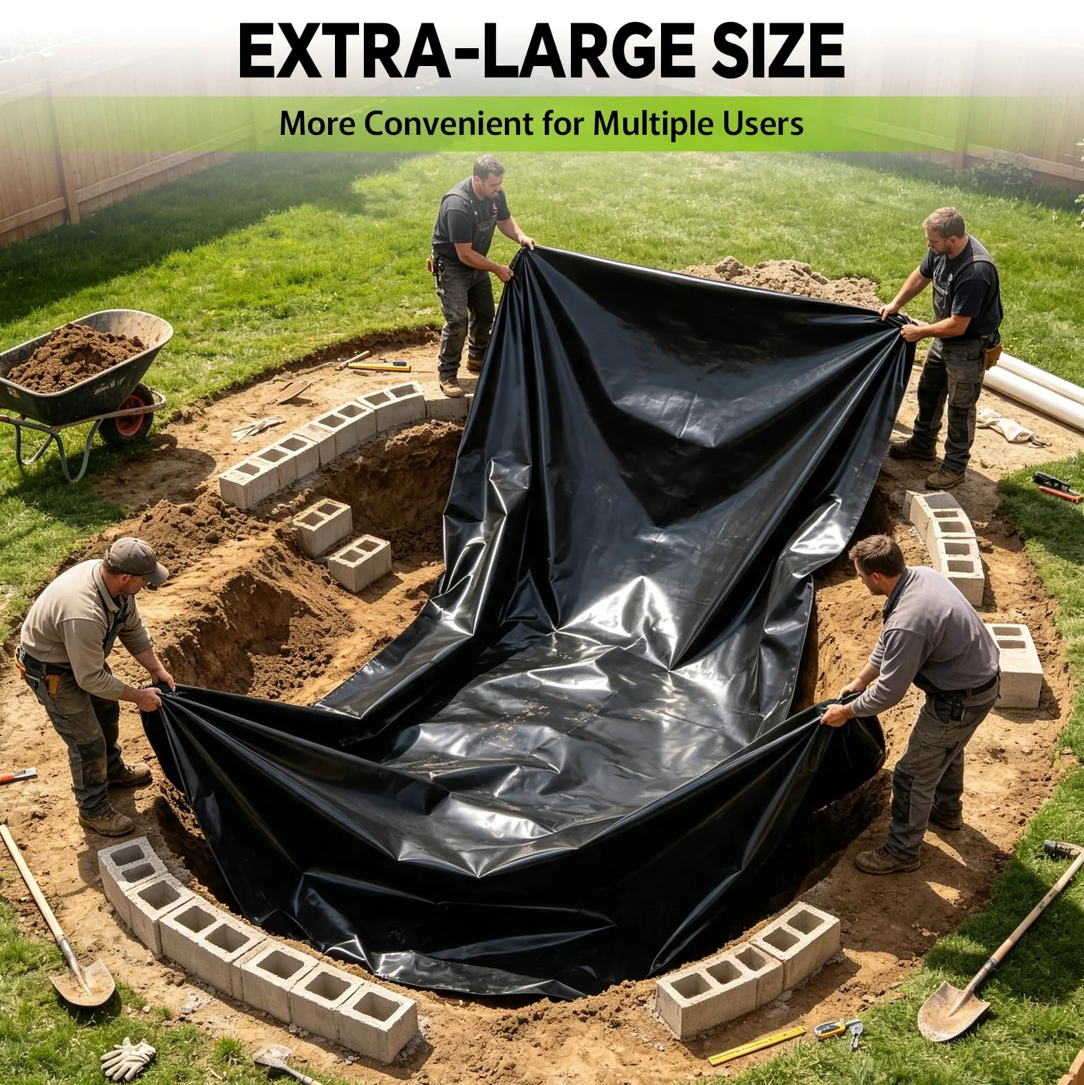 Bâche pour Bassin, Bâche Noire en PEHD de 0,2 mm, 6 M x 6 M | Etanche, pour Bassins à Poissons, Fontaines, Jardins Aquatiques et Cascades, Bassins de Jardin, Vasques