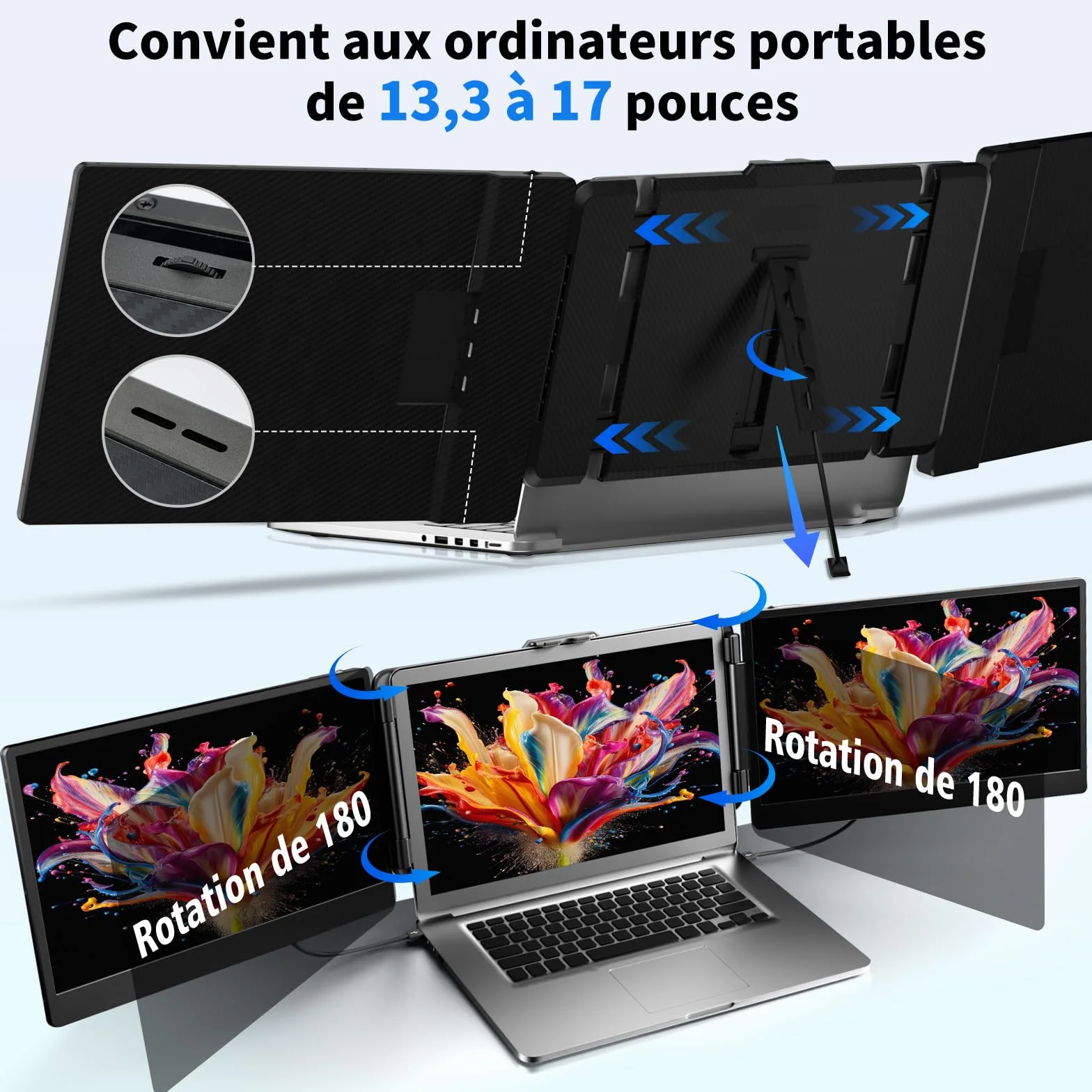 Double Ecran PC Portable 14" FHD 1080P IPS Moniteur Portable Extension pour 13,3-17" Ordinateur Portable Compatible Windows Chrome Linux