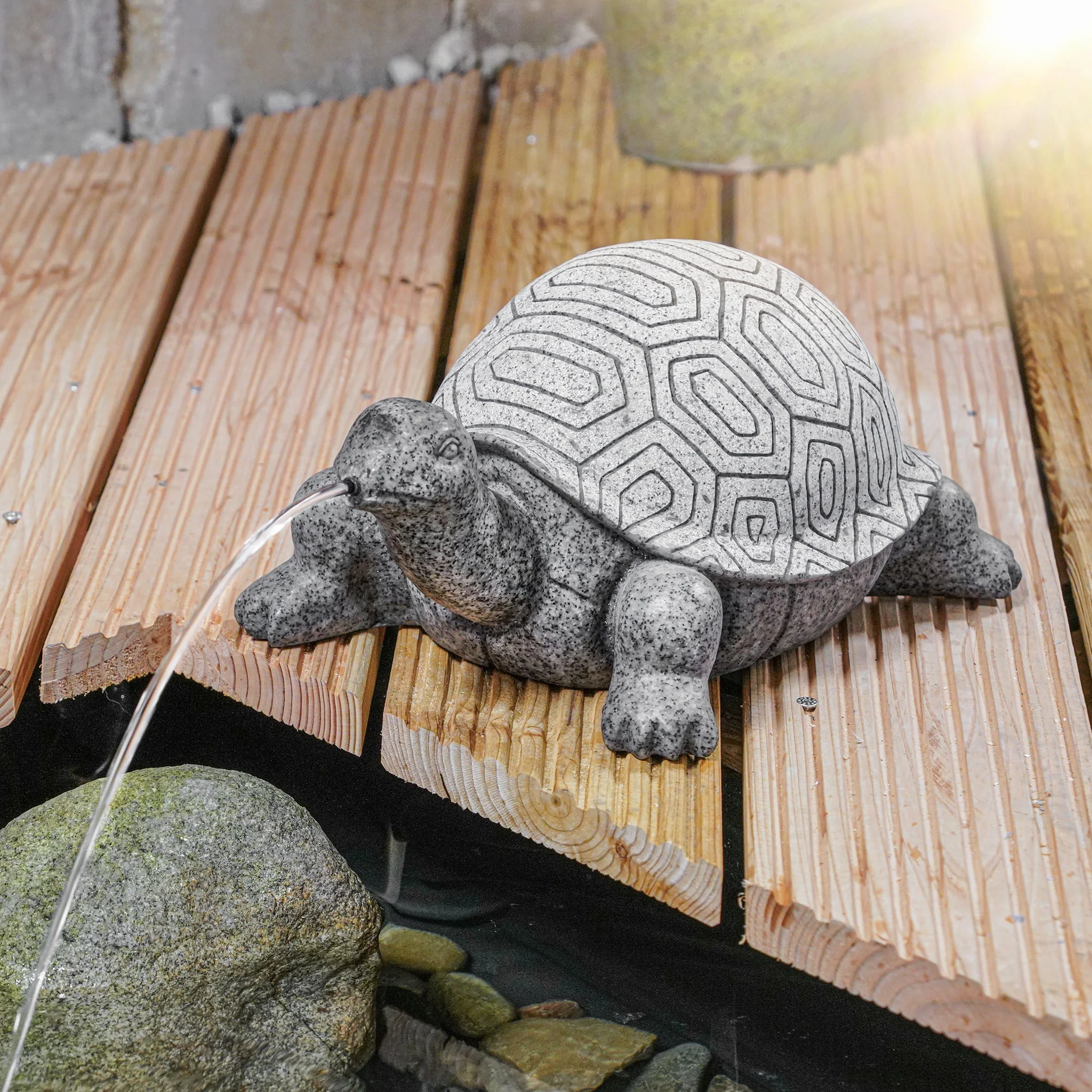 Esotec Fontaine Solaire Kit avec Tortue Pompe Submersible Statue Jardin 17 cm