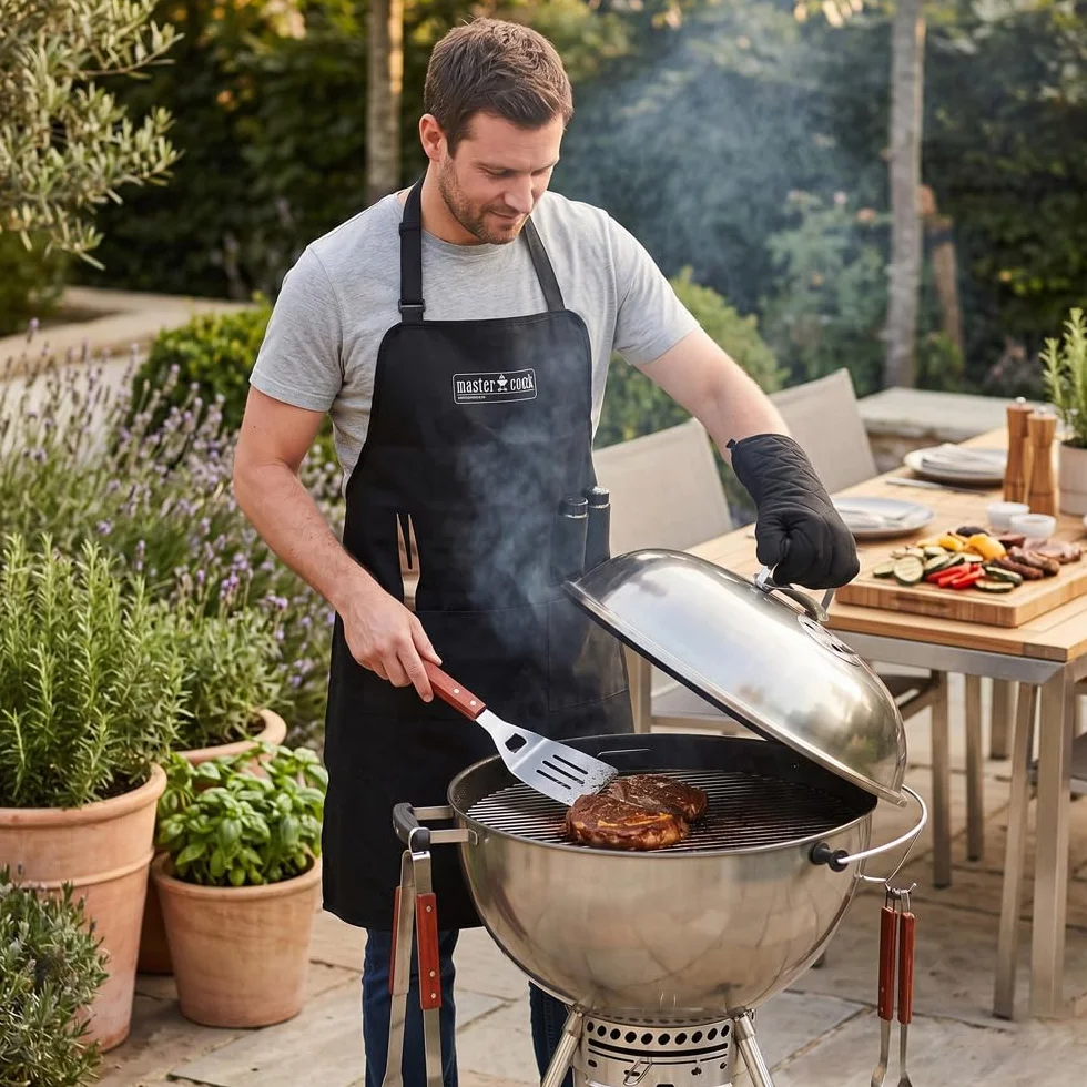 MasterCook Kit d'accessoires BBQ Professionnels en Acier avec Pince, Fourche, Spatule et Gant