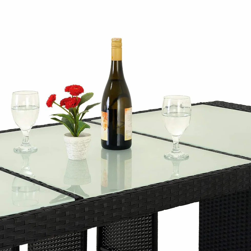 Deuba Bar de Jardin 6+1 en Polyrotin Noir avec Coussins Ensemble Table et Tabourets d'Extérieur