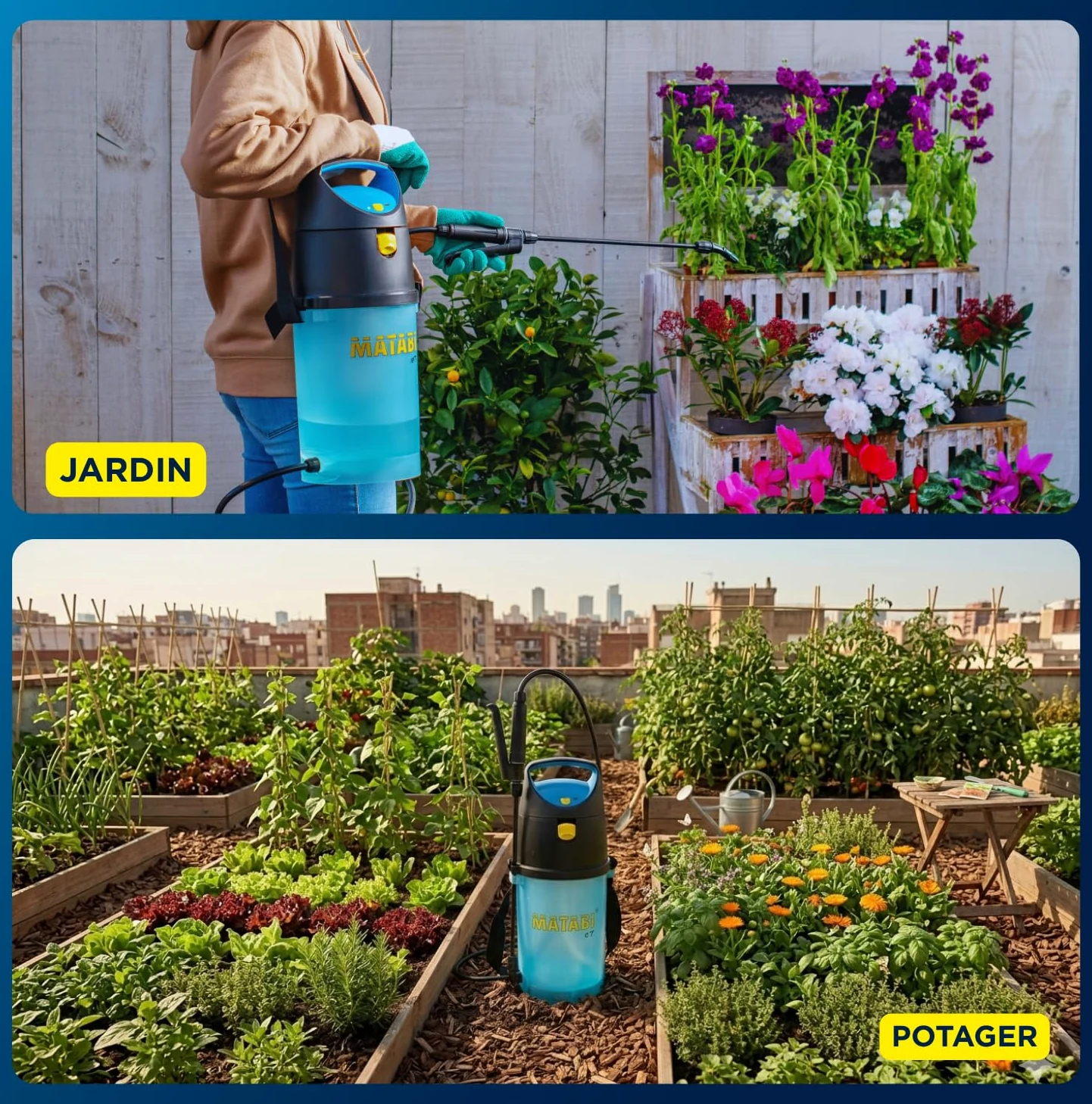 Matabi E7 - Pulvérisateur Électrique 5 L - Start/Stop USB-C - Autonomie 50L | Pulverisateur de Jardin avec Batterie, Tuyau 1,3 m, buse conique réglable, voyant LED, lance 36 cm, pour jardin et potager