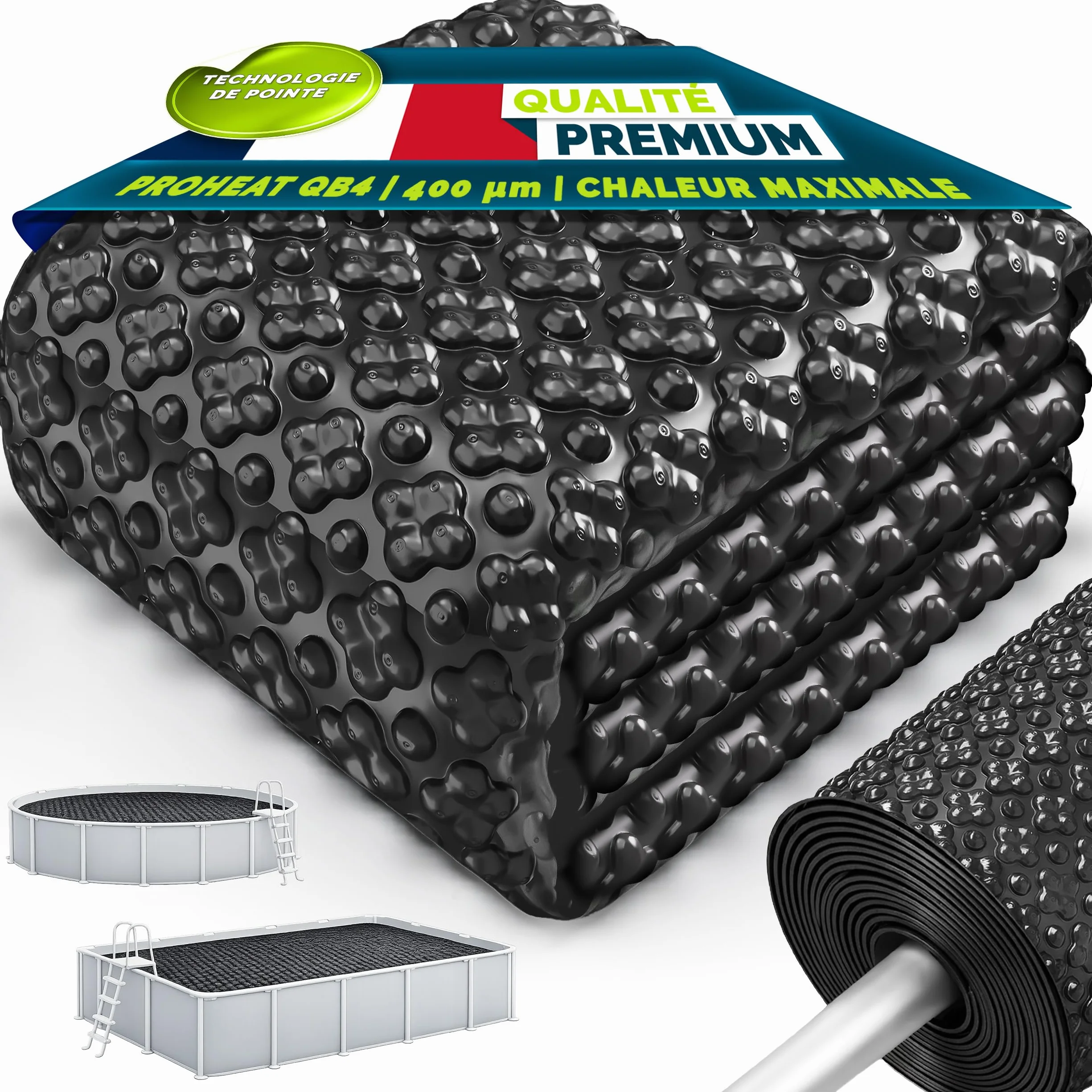 Tillvex Elite Bâche Solaire à Bulles 400 µm Rectangulaire 732 x 366 cm Film Thermique ProHeat QB4