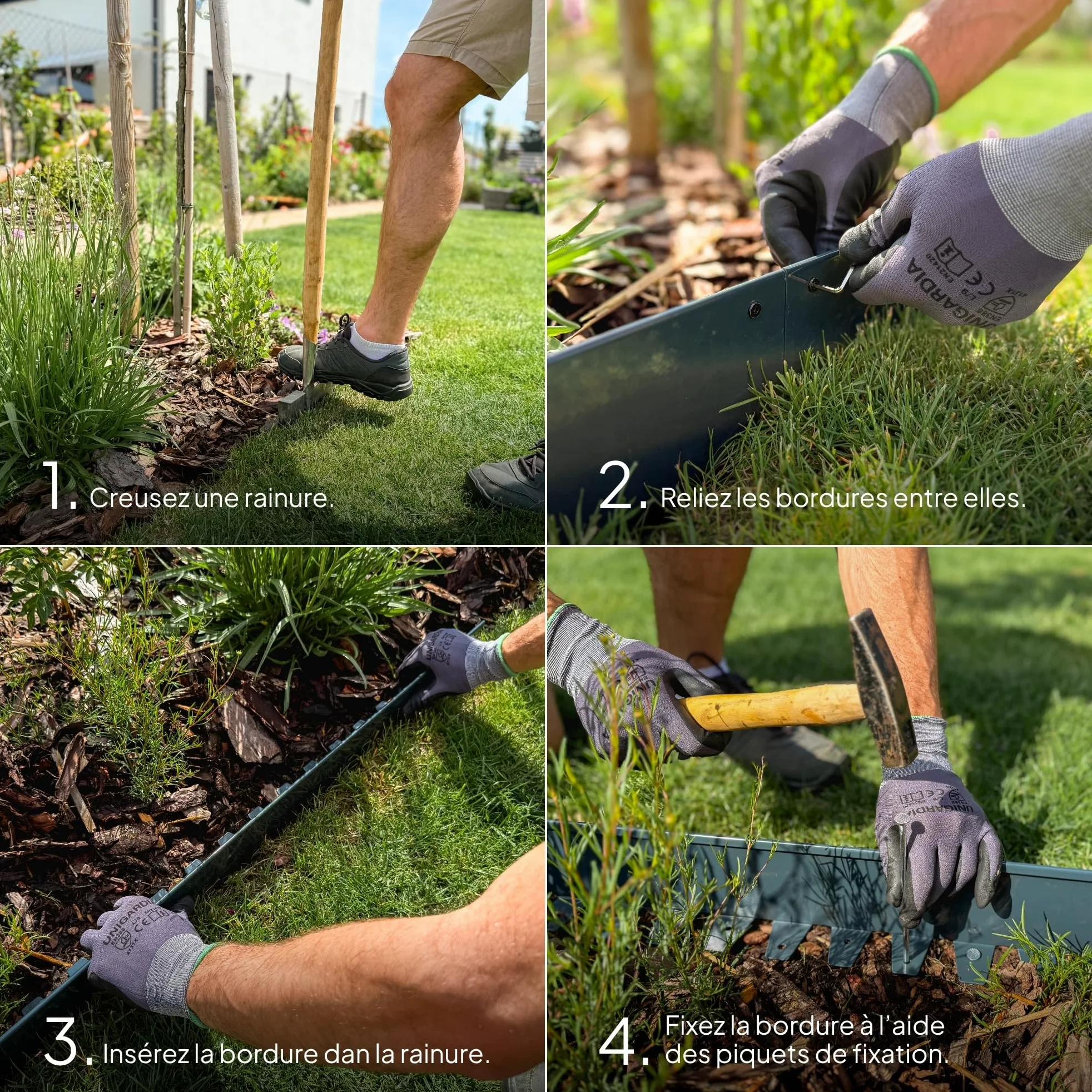 UNIGARDIA Bordure de Jardin en Métal Anthracite 10 m, Hauteur 10 cm | Rebord 5 mm, Bordure de Pelouse Flexible, Installation facile, Piquets d’ancrage inclus