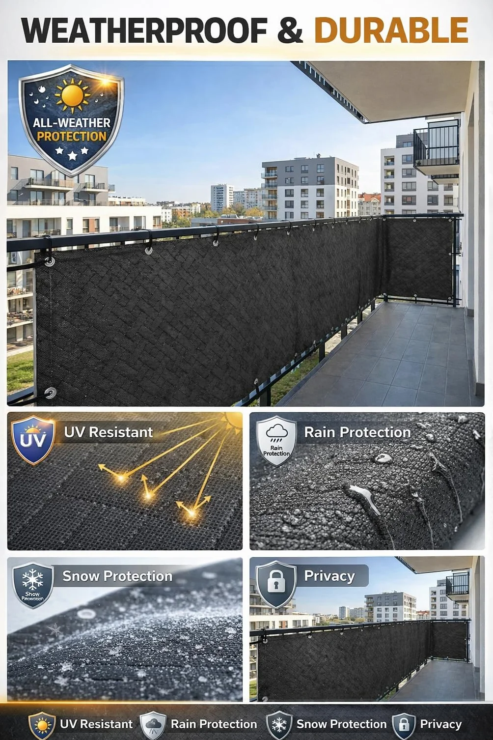 COVER IT Brise-Vue pour Balcon Premium 240 g/m² 50 x 700 cm Écran de confidentialité Tissage gaufré Graphite