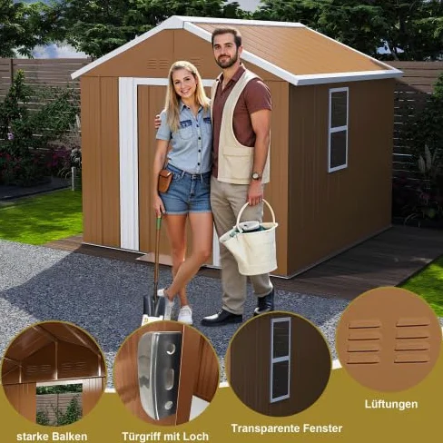 Abri de jardin en acier 184 x 110 cm - Abri de jardin en métal résistant aux intempéries avec fenêtres, double porte coulissante verrouillable et ventilation - Abri à outils pour outils de jardin