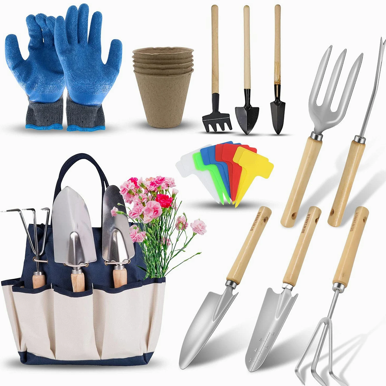 Outils de Jardinage, DEWINNER à Main Ensemble Outils de Jardin pour Plantes, 23 PCs Kit Avec Sac de Rangement, acier inoxydable, cadeau de femme homme