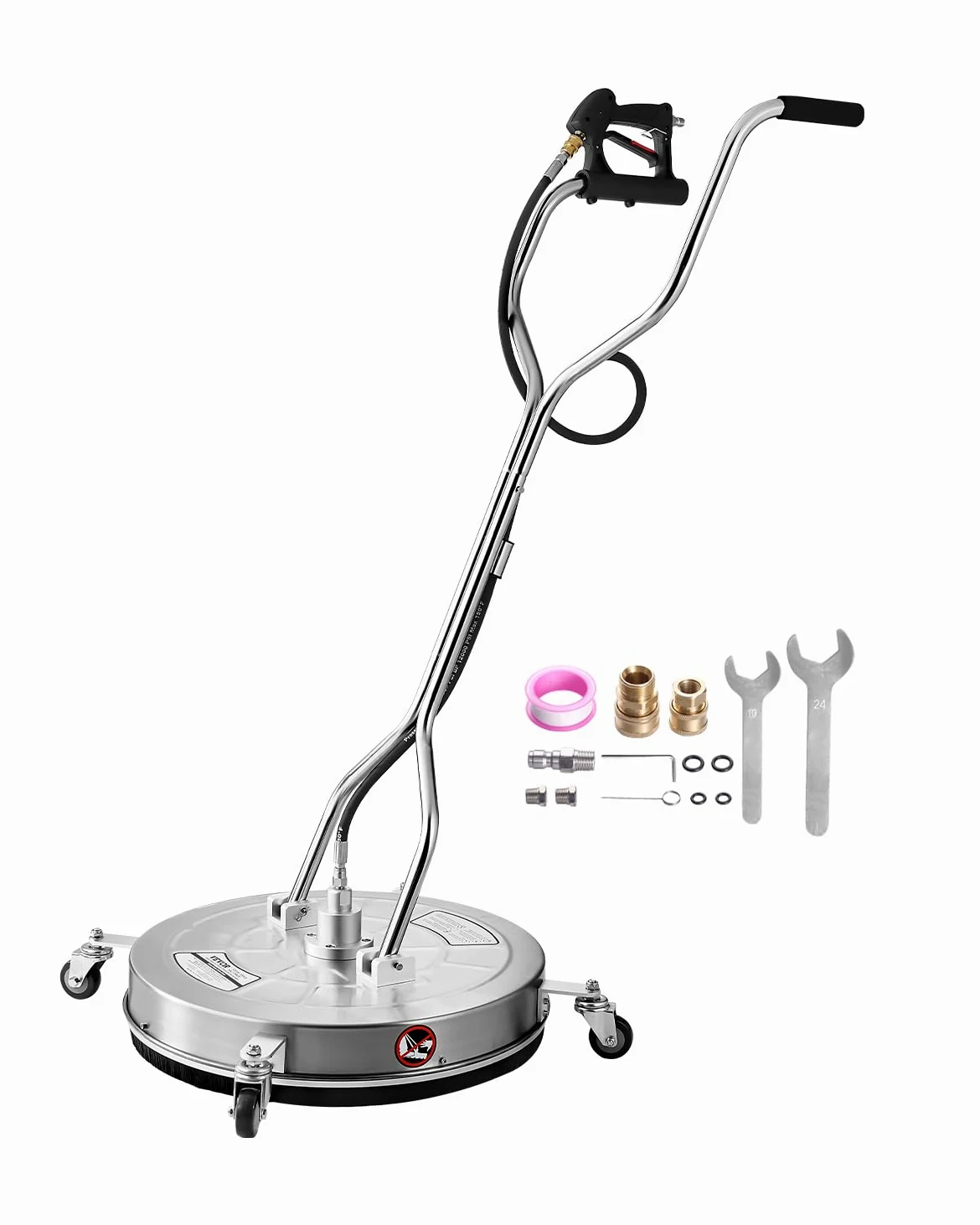VEVOR Nettoyeur de surface pour nettoyeur haute pression 612 mm, accessoire nettoyeur sol en acier inox avec 4 roues, 276 bar max. connecteur 0,95 cm 2 buses de pulvérisation pour béton patio trottoir