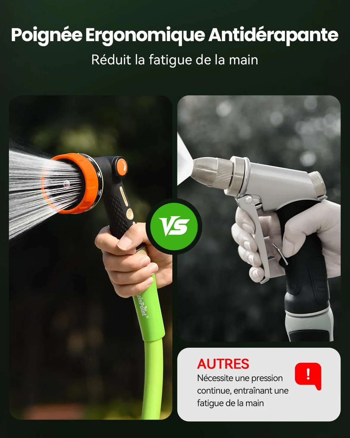 RAINPOINT Pistolet Arrosage Métal Robuste 10 Formes Pulvérisation Contrôle Débit Pouce Jardin Orange
