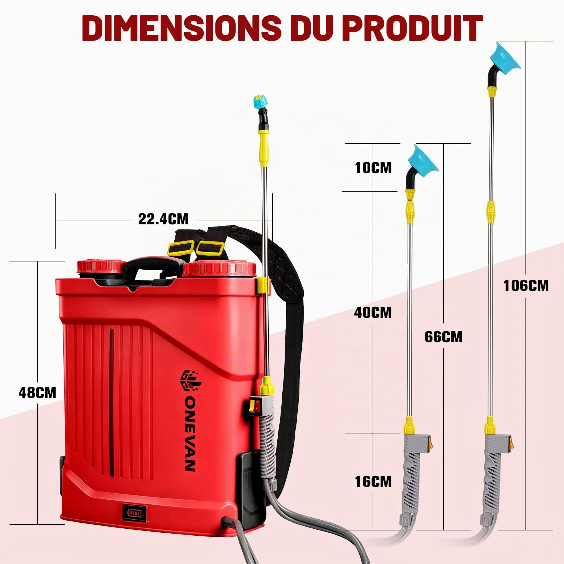ONEVAN Pulvérisateur Électrique 20L Fonction Agitateur 5 Buses & 2 Batterie | 0-100 PSI Réglable, lance télescopique jusqu'à 41", 20 réservoirs, 5 buses, système de mélange intégré pour plus d'efficacité