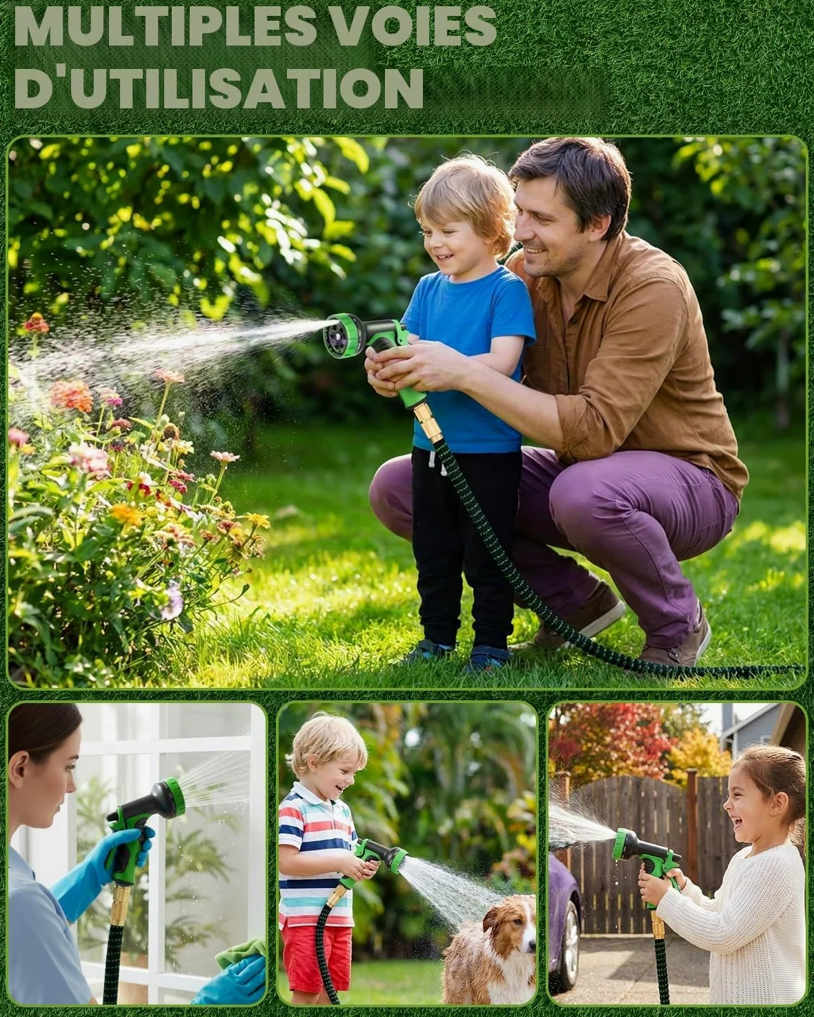 Tuyau d’Arrosage Extensible 30m, Tuyau Flexible Haute Pression avec Pistolet 10 Jets, Raccords Universels 1/2" et 3/4", Anti-Fuite, Léger et Résistant pour Jardin, Voiture et Nettoyage Extérieur