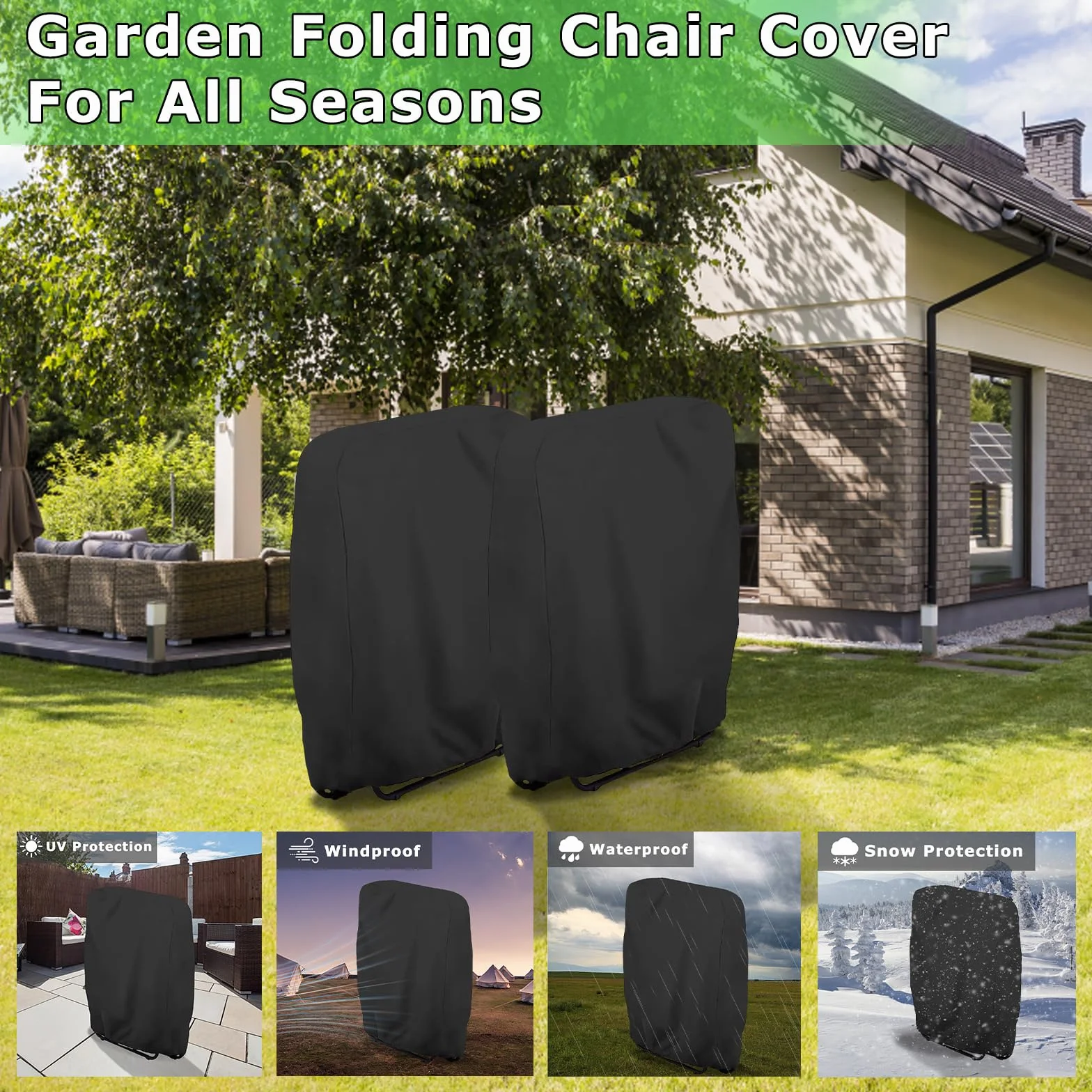 Housse de Protection pour Chaise Longue Pliante Oxford Coupe-Vent Anti-UV Imperméable Noir