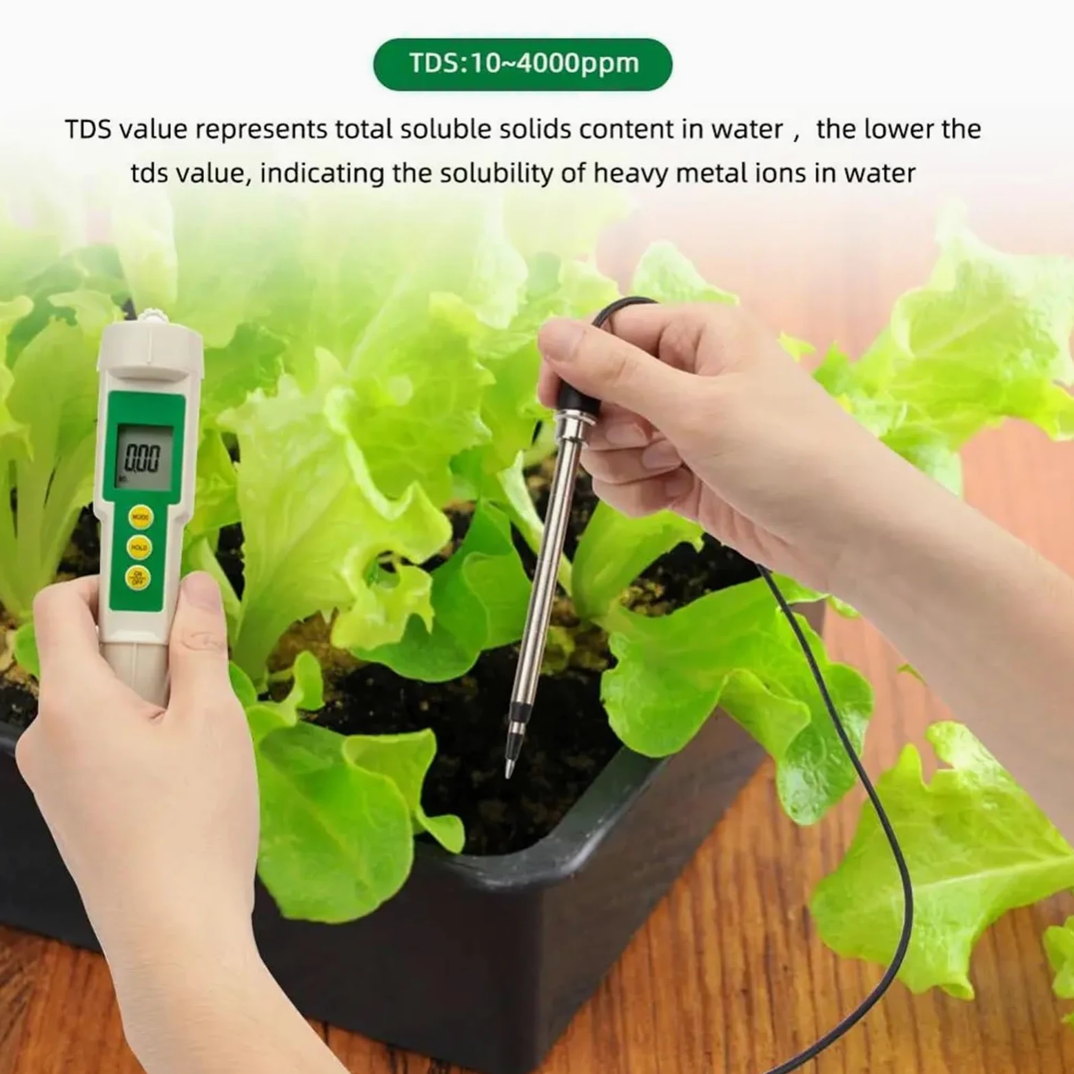 EC-3185 Compteur de Sol étanche EC/TDS/CF Testeur avec sonde for la Culture en Serre, horticole, Le Laboratoire Jardinage, Agriculture