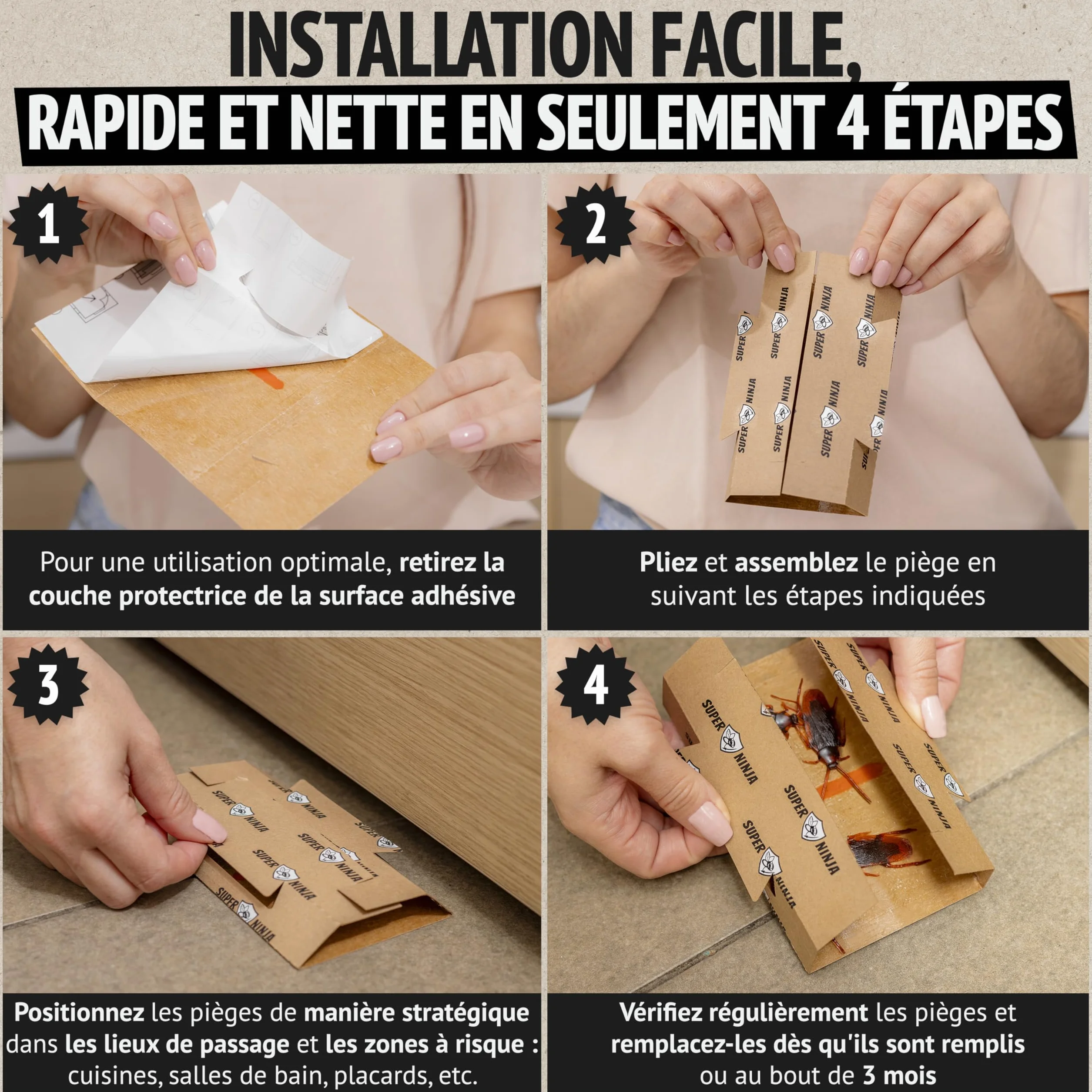 Pièges Cafards Super Ninja 12 Pièges Collants Anti Cafard Non Toxique