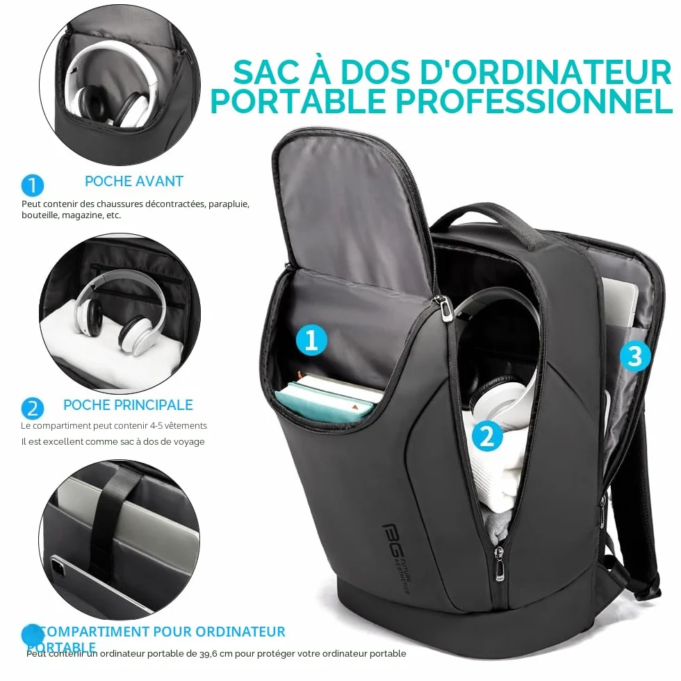 BANGE Business Smart Backpack Waterproof 15.6 Inch Laptop Travel Durable Black