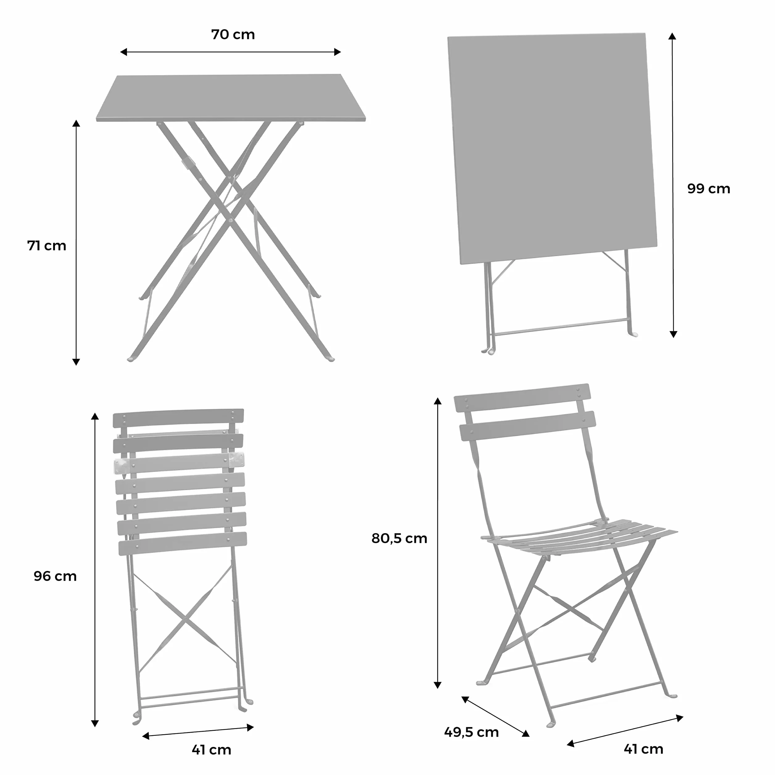 Sweeek Table de Jardin Bistrot Pliante Métal Acier Vert de Gris 70 x 70cm