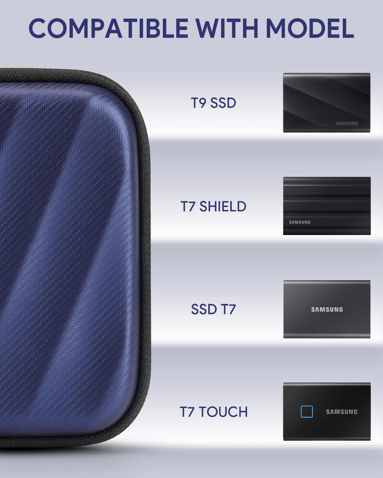Coque SSD Samsung T9 T7 Shield T7 T7 Touch étui de voyage rigide bleu