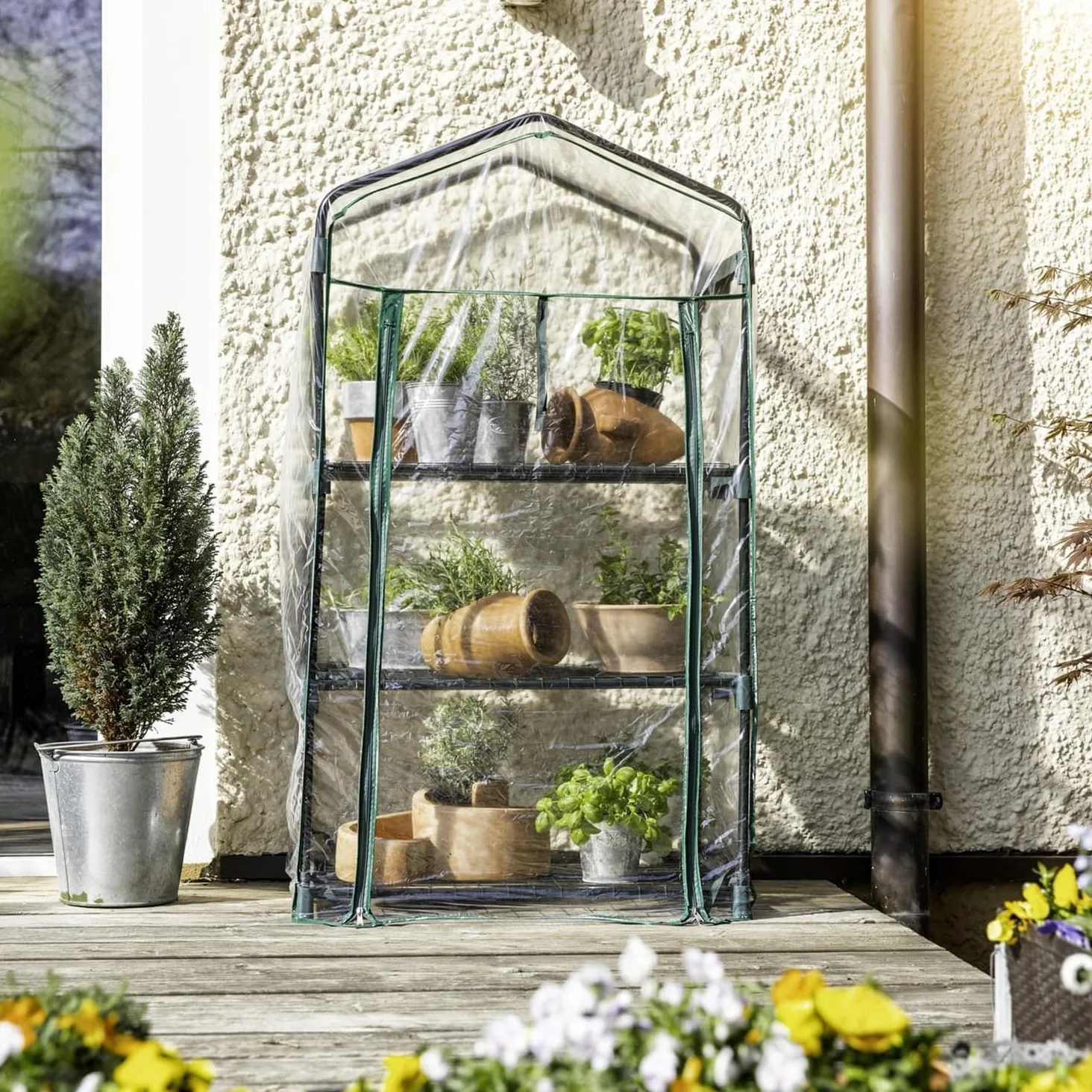 Avilia Serre Portable 3 étages avec Couvercle en PVC Amovible 70 x 47 x 126 cm – Idéal pour Jardin et Balcon : Mini Serre Verticale pour Plantes, Montage Facile, Protection optimale hivernale