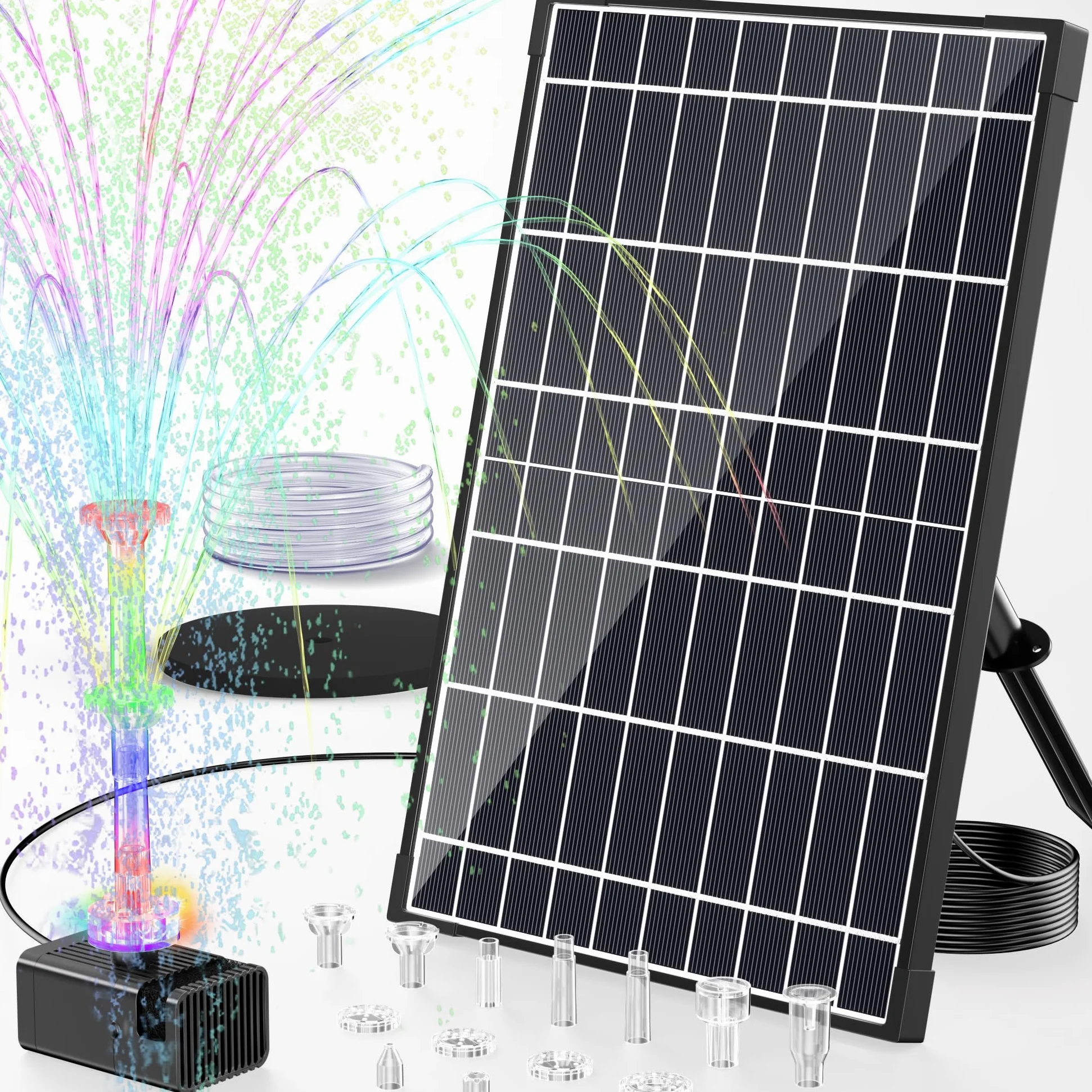 POPOSOAP Pompe solaire de bassin 12 W avec batterie de 4200 mAh, lumières LED colorées et télécommande, pompe solaire pour bain d'oiseaux, aquarium, étang de jardin et fonctions d'eau extérieure
