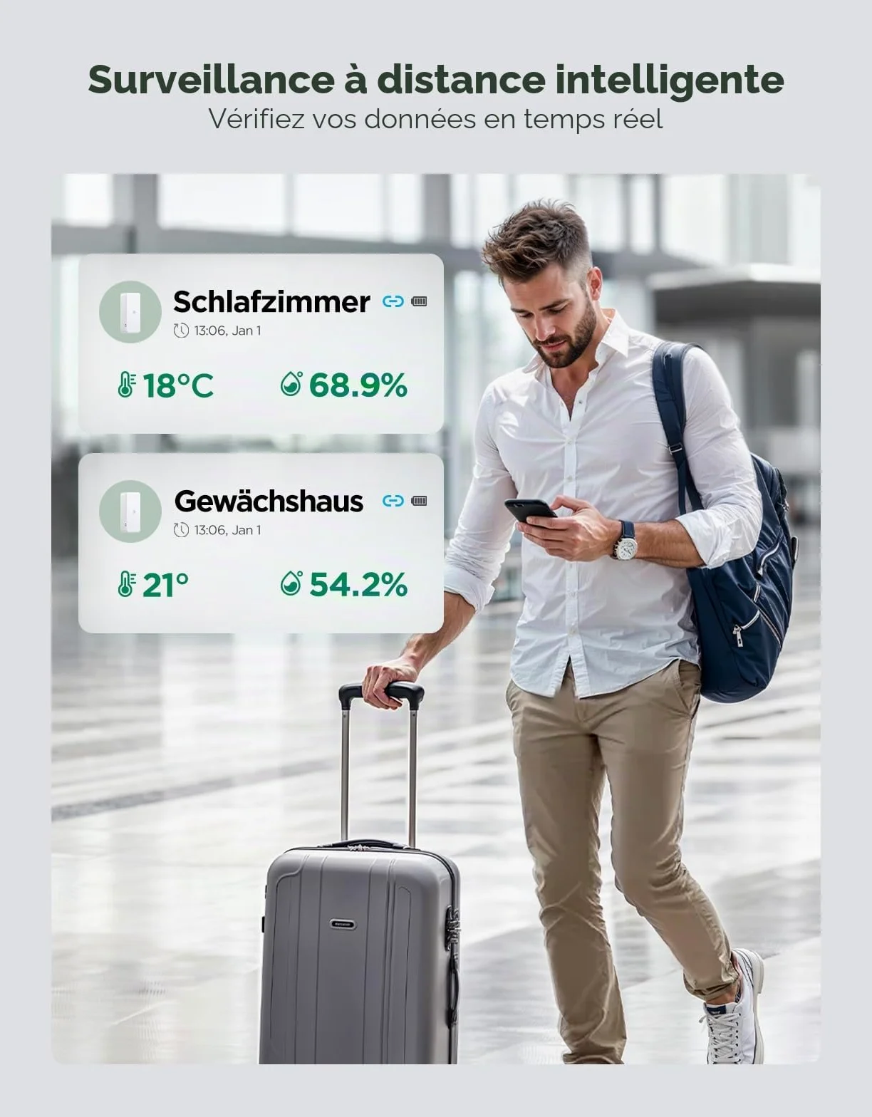 GoveeLife Thermomètre hygromètre WLAN interne, lot de 3 pièces, température intelligente et compteur d'humidité de l'air avec notification d'application et stockage de données, convient à la serre