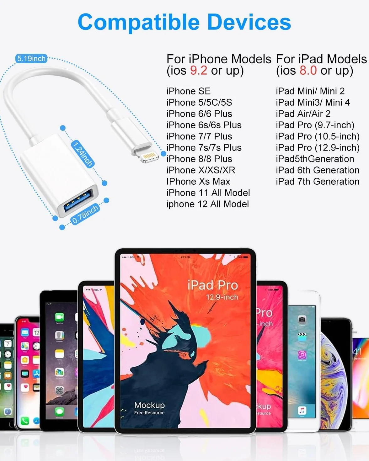 Adaptateur Lightning vers USB MFi pour iPhone 14 13 12 11 X OTG