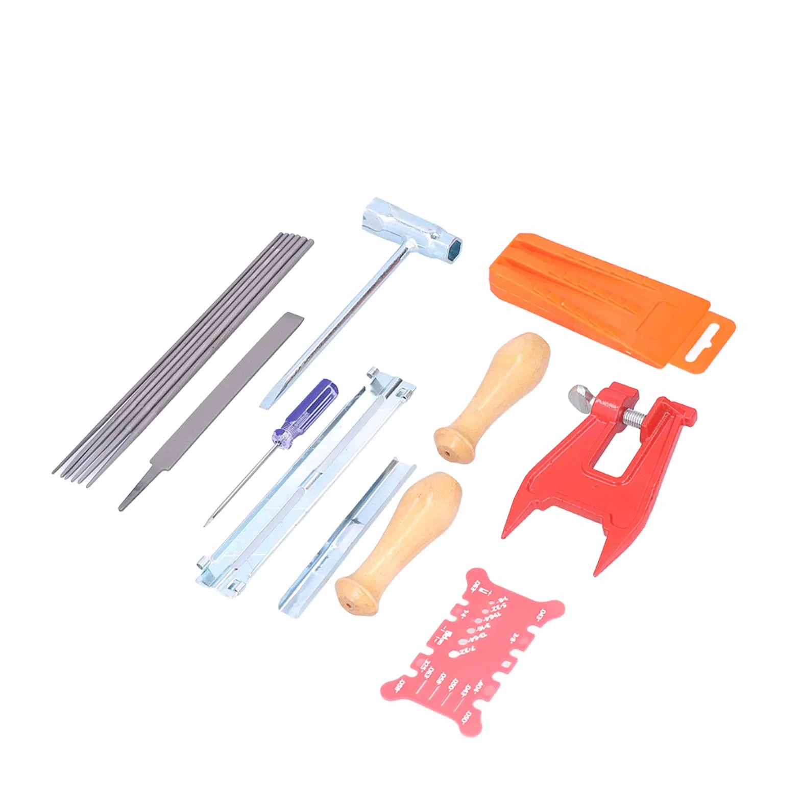 Tyenaza Kit d'affûtage de tronçonneuse 16 pièces avec étui de Rangement, Comprenant Une Lime Ronde, Un Tournevis Plat, Un Guide de Lime, Un Manche en Bois, Une Barre d'abattage et Un Outil de Mesure.