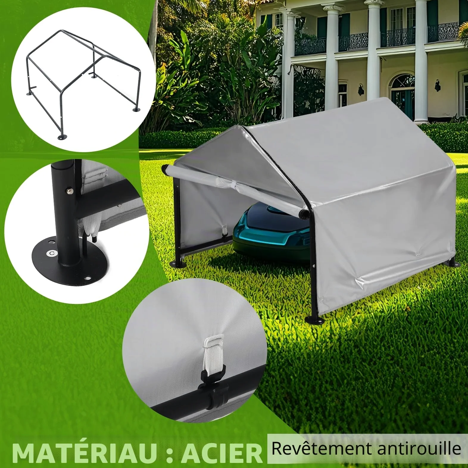 Garage pour robot tondeuse, tondeuse à gazon, auvent avec protection UV et résistant aux intempéries, garage, chambre pour animaux de compagnie, 78 × 74 × 63 cm