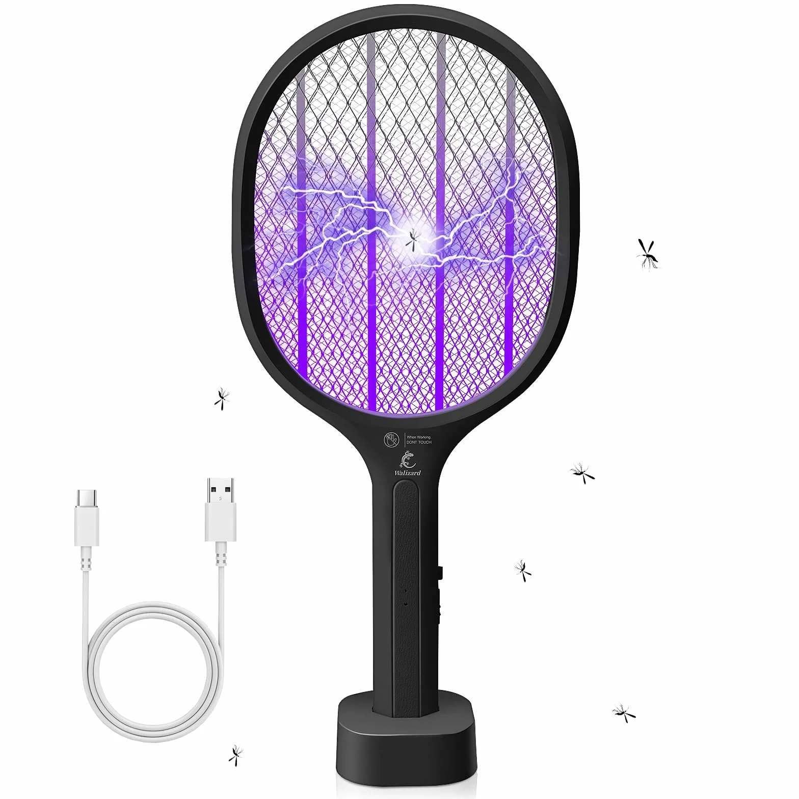 Raquette Electrique Insectes 2-in-1 Anti Moustique Tapette à Mouche 3000V USB Rechargeable
