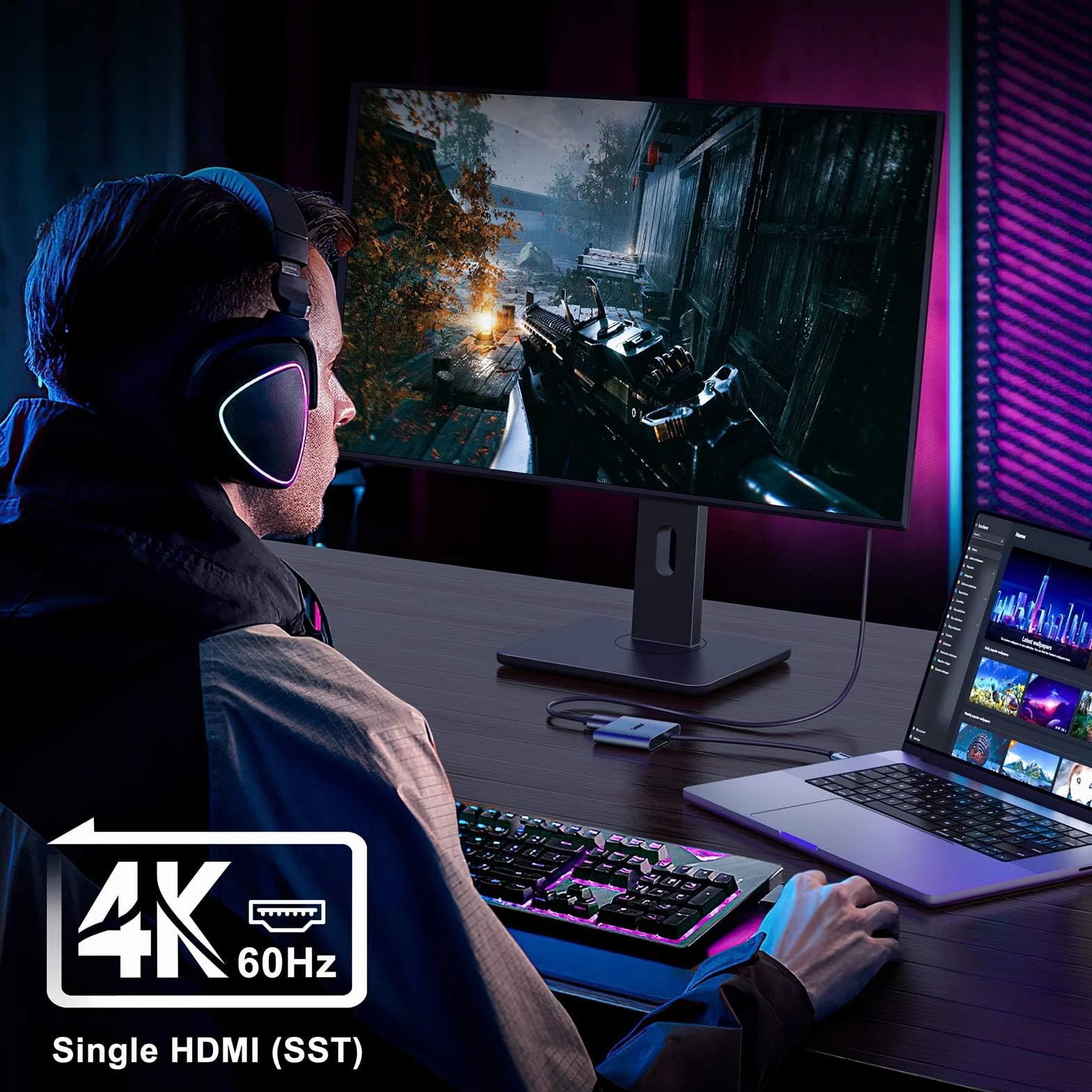 KOZYC USB C Dual HDMI Adapter 4K@60Hz Type C to HDMI Splitter Extended Display MST Windows