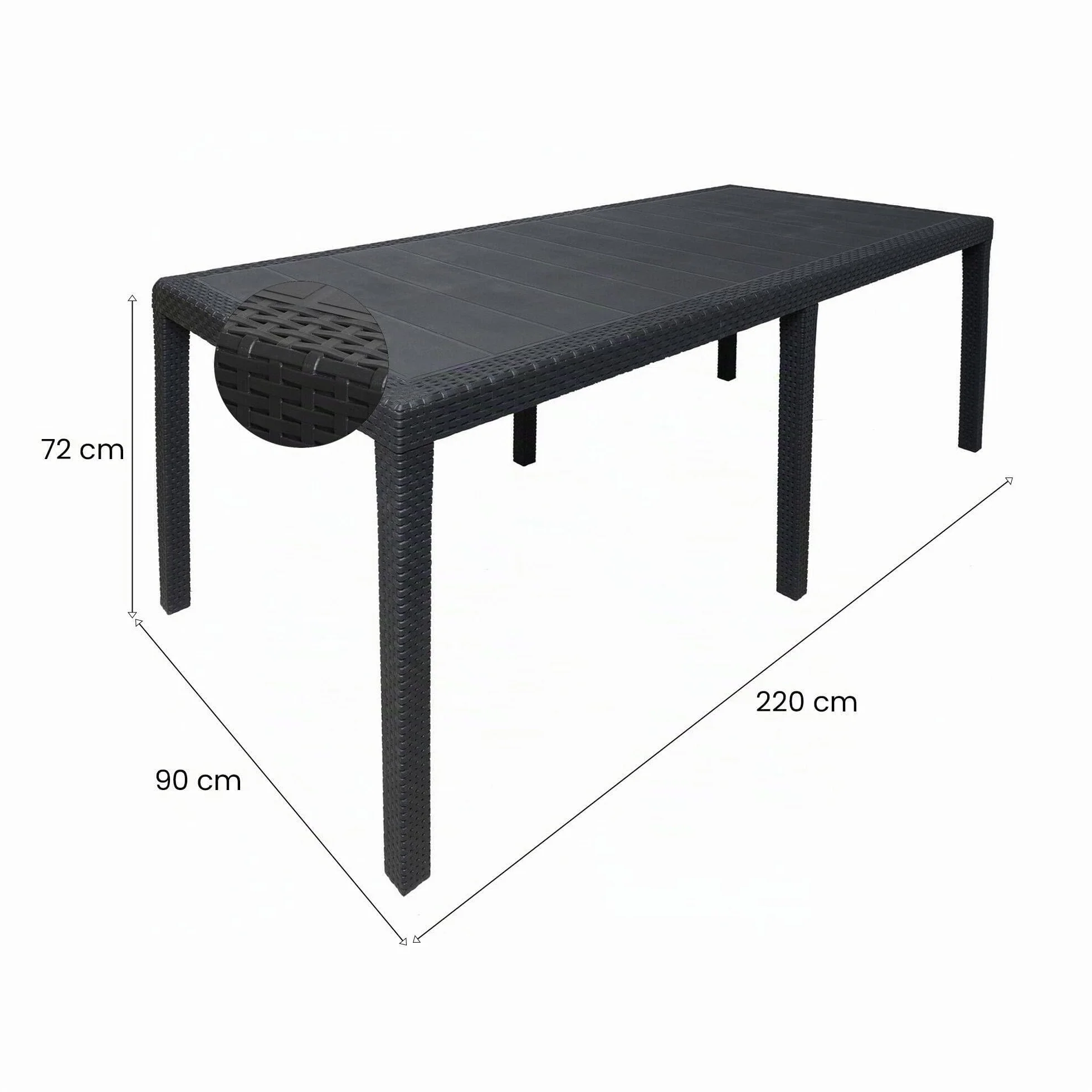 Dmora Table d'extérieur Roma extensible effet rotin 150/220x90x72 cm Anthracite