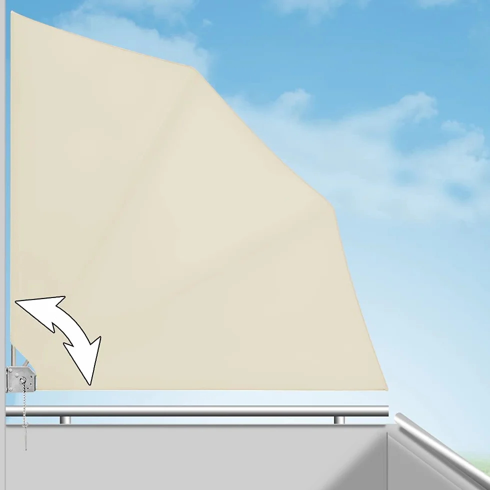 Deuba Brise Vue rétractable Occultant 140x140cm Beige Fixation Murale Paravent Balcon Toile Hydrofuge