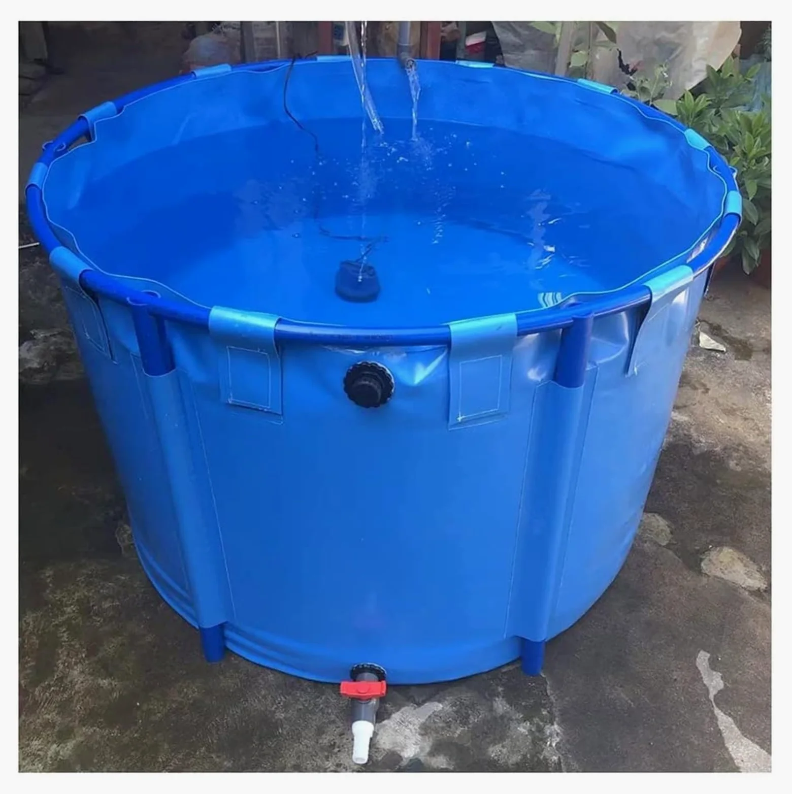Bassin à poissons circulaire hors sol avec support, comprend une vanne de vidange, parfait pour le jardin, la piscine ou la ferme, installation durable et simple