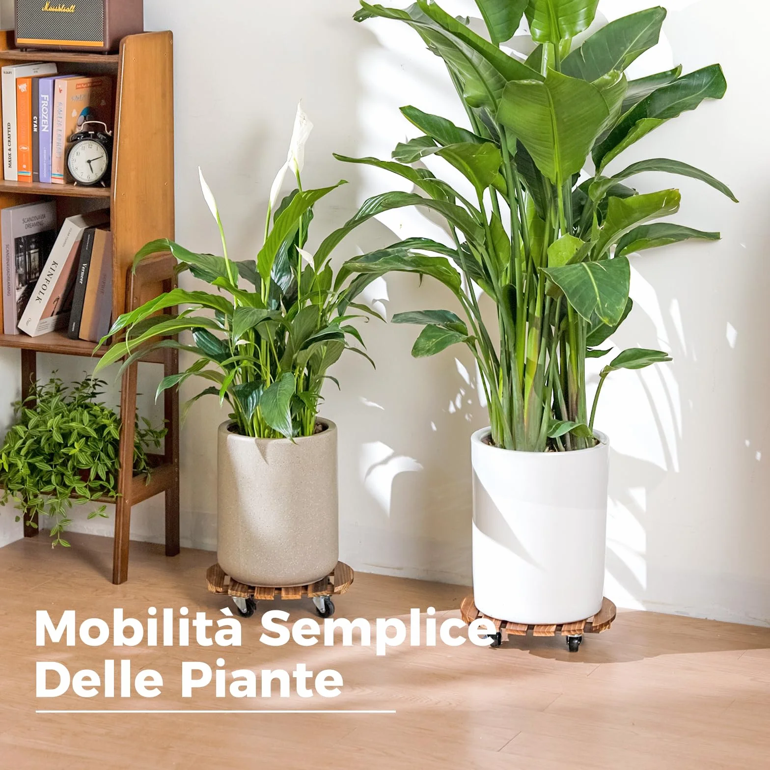 Bamworld Lot de 2 paniers à plantes en bois 35,6 cm avec roulettes – Chariot robuste 108,9 kg roues verrouillables 360°