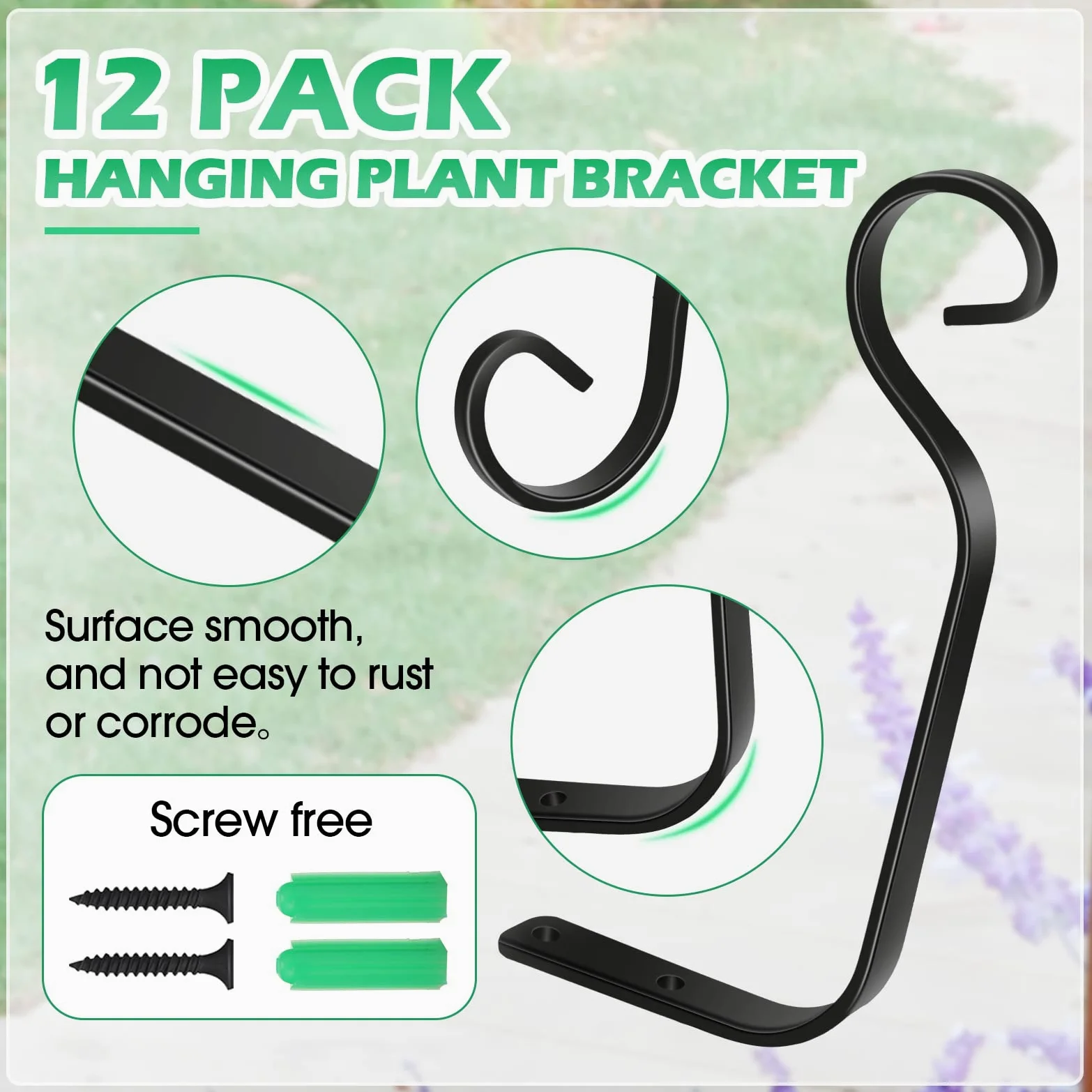 Lot de 12 supports de plantes à suspendre de 18 cm en métal - Crochets décoratifs droits pour mangeoires à oiseaux, pots de fleurs d'intérieur et d'extérieur