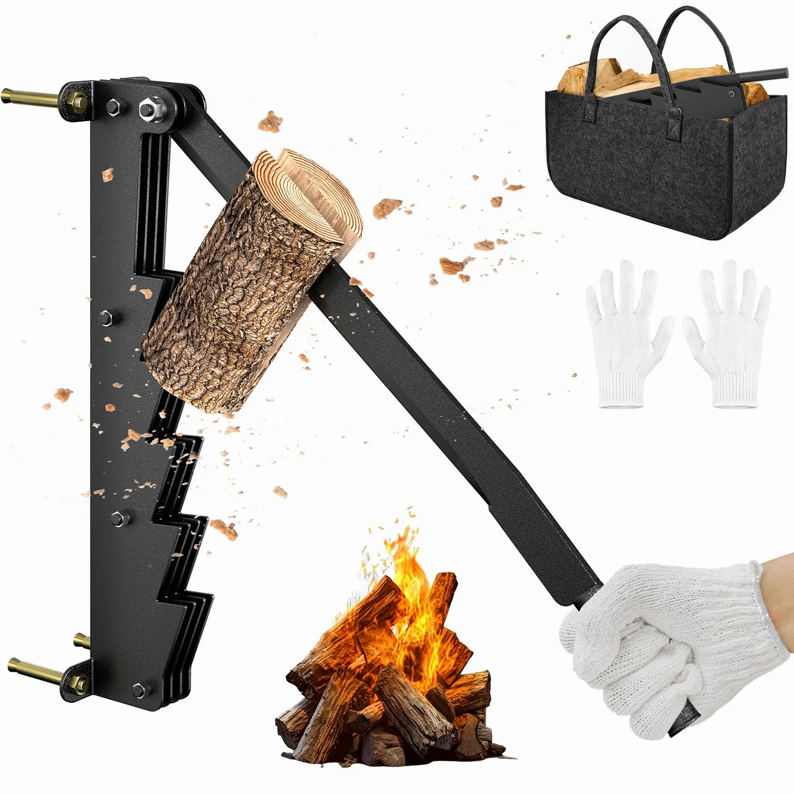 Aufun Fendeur de bûches, couteau à copeaux, manuel mural, fendeur de bois d'allumage, robuste avec lame de 36 cm, coupe-bois de chauffage stable, sac de rangement pour gants