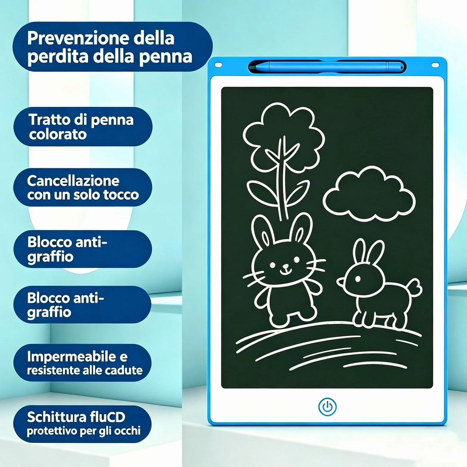 Tablette graphique LCD 10" bleue imperméable antichoc avec stylo intégré pour dessin et notes