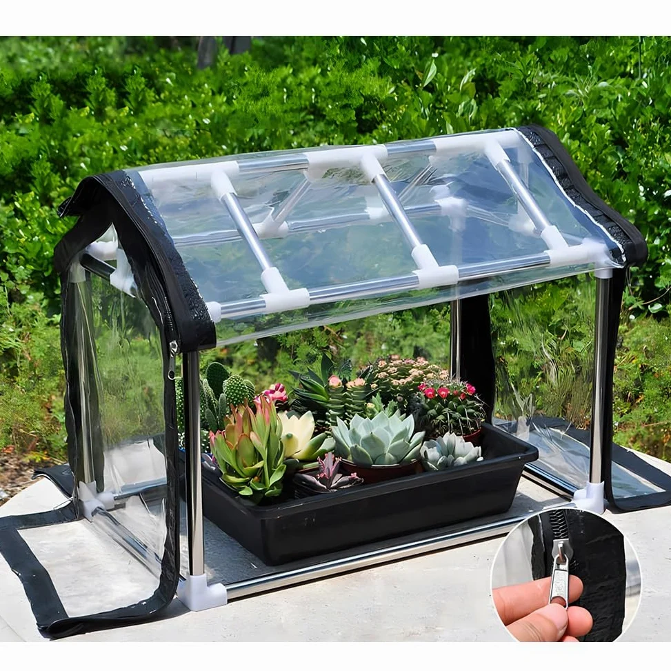 Zfmnoyev Mini-Serre De Table, Serre Portable pour Le Jardin, Abri pour Tentes À Fleurs avec Couverture en PVC Transparent Et Cadre en Acier Inoxydable, pour L'intérieur(50x30x30 cm)
