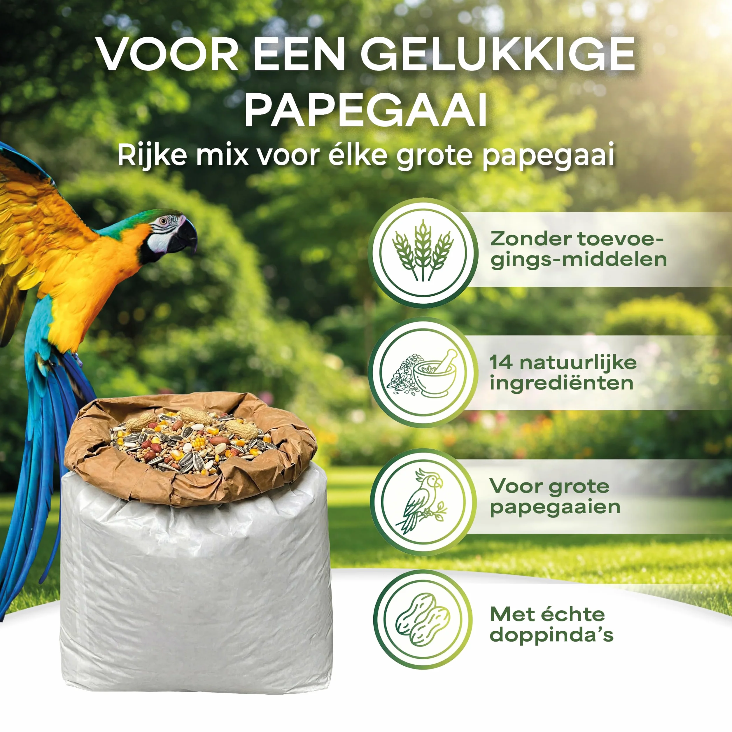 Mélange de graines pour perroquets 15 kg Ara cacatoès amazoniens cacahuètes pépins de soleil 14 ingrédients naturels Emballage économique
