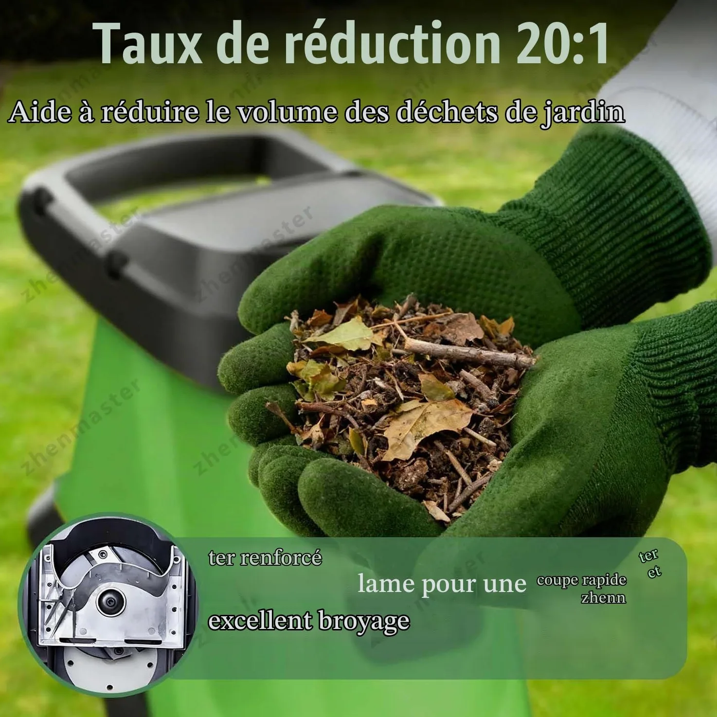 Broyeur De Branches Électrique 2400W Haute Performance Avec Sac 50L, Déchiqueteuse Silencieuse 40mm, Idéal Pour Feuilles, Compost Et Nettoyage De Jardin