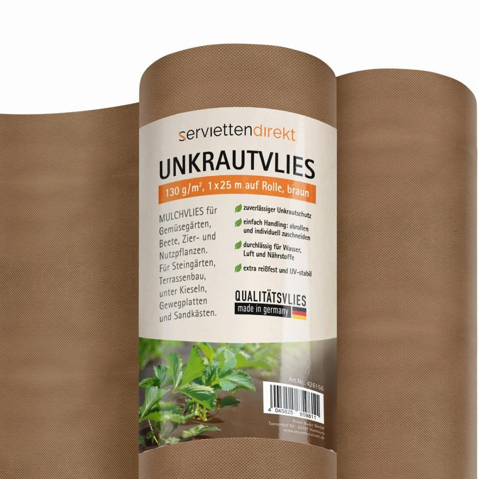 Toile de paillage de jardin en rouleau - 1 m x 25 m - En polypropylène non-tissé - 130 g/m² - Marron - Film de jardin respirant et perméable à l'eau